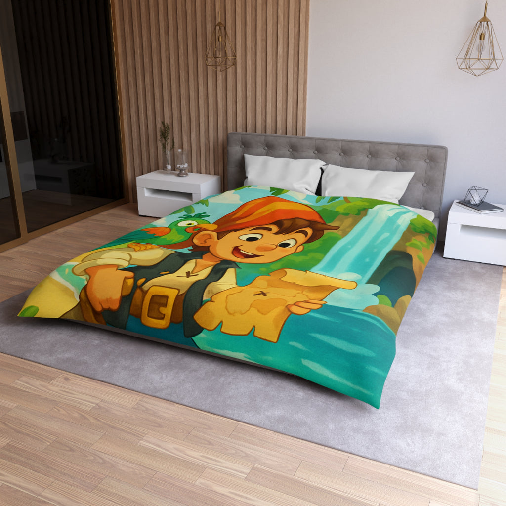Housse de Couette Pirate Enfantine avec Perroquet, Carte au Trésor, Cascade et Plage