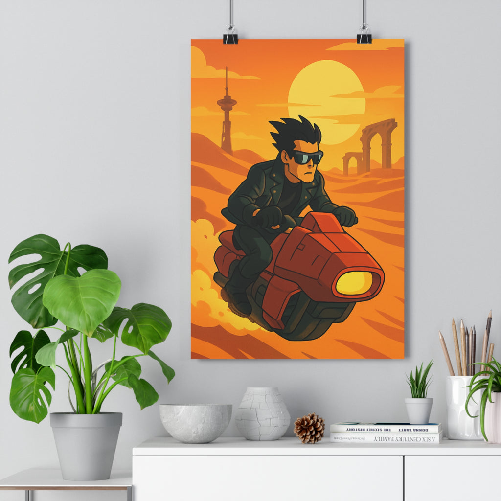 Poster décoratif rétro aventure jaune orange animation stylisée chambre salon design tendance unique élégant