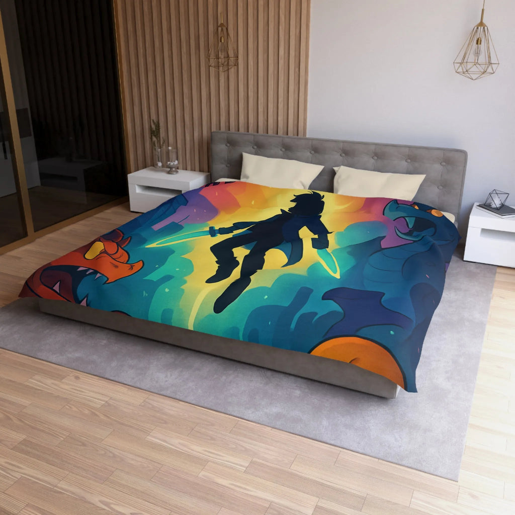 Housse de couette colorée avec créatures fantastiques, ambiance magique et design audacieux