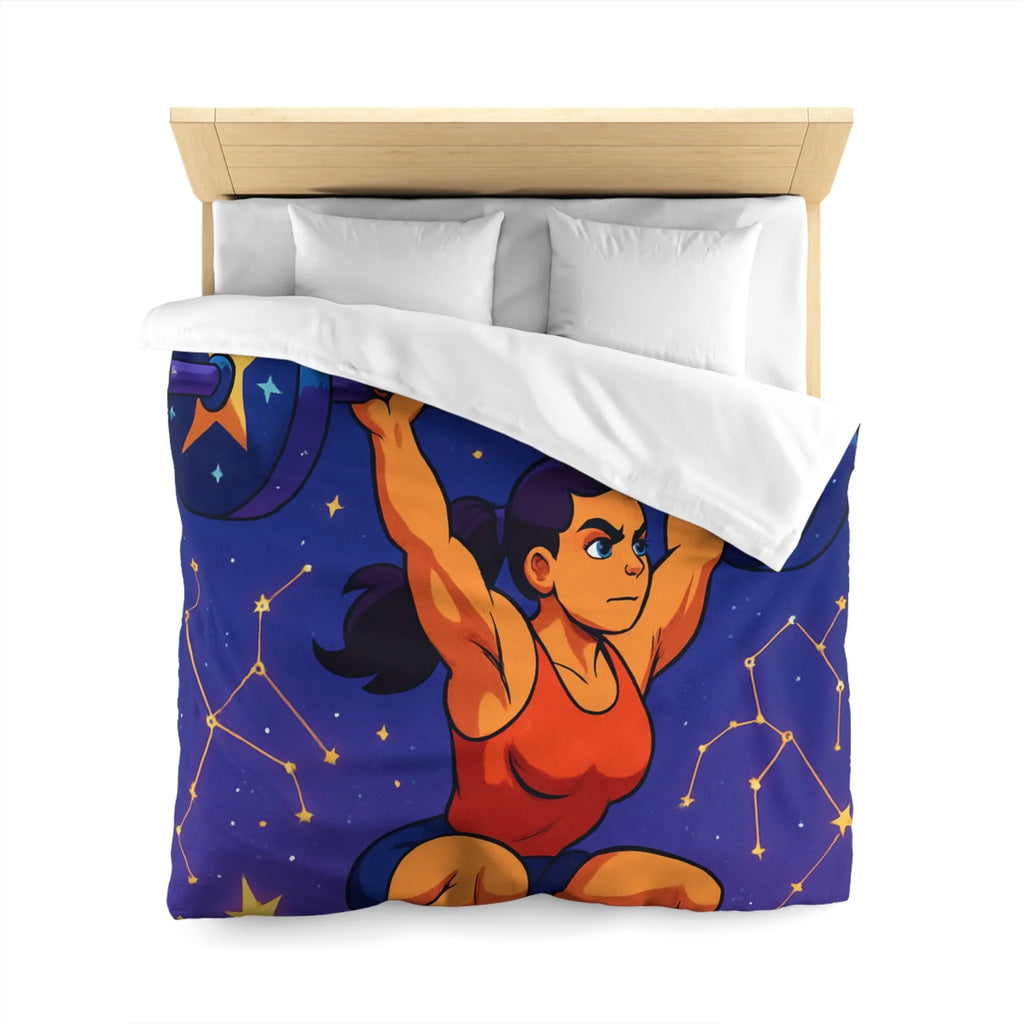 Housse de Couette Athlétique Femme Soulevant Poids Sous Ciel Étoilé et Constellations