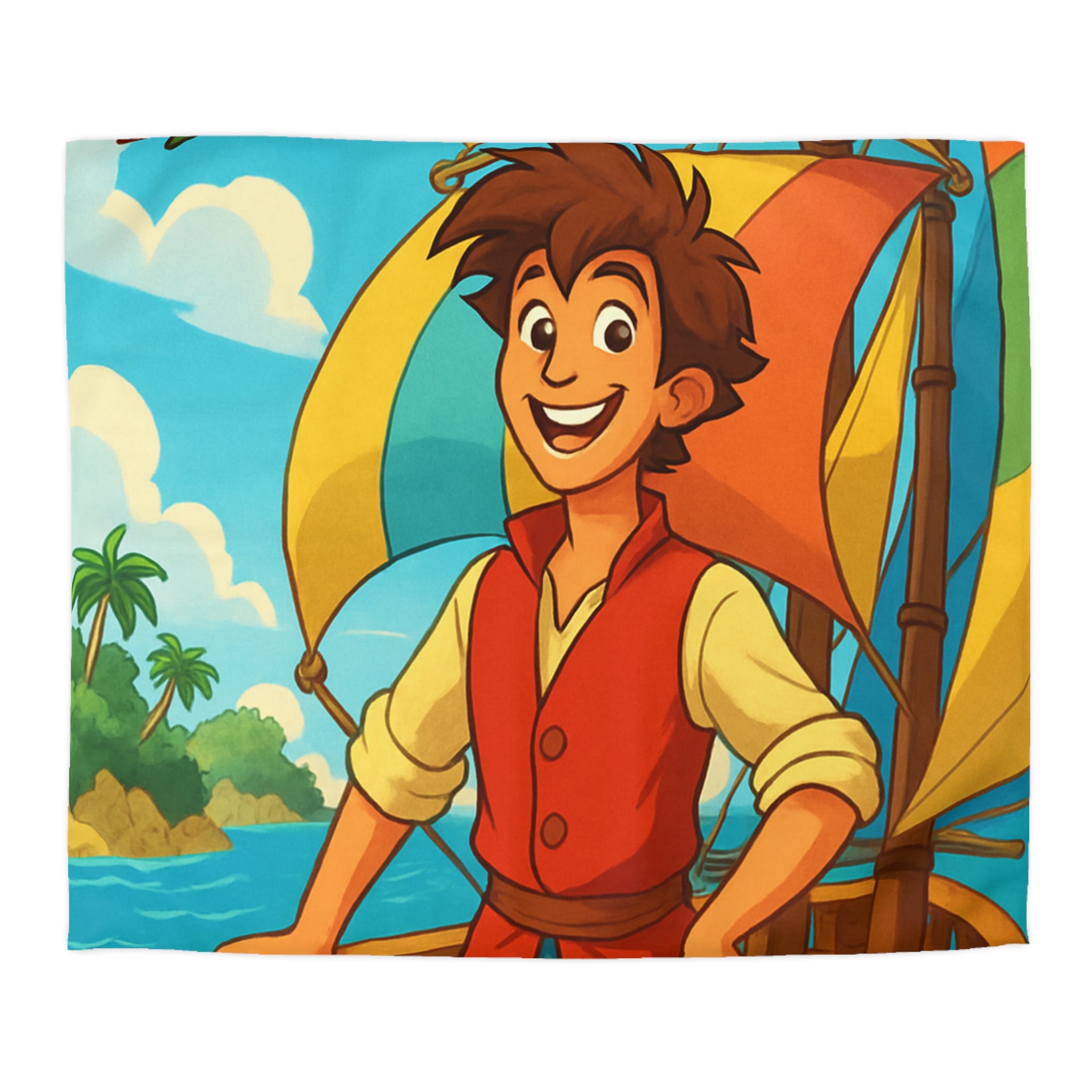 Housse de Couette Pirate Aventure Enfant avec Perroquet et Bateau Coloré Océan