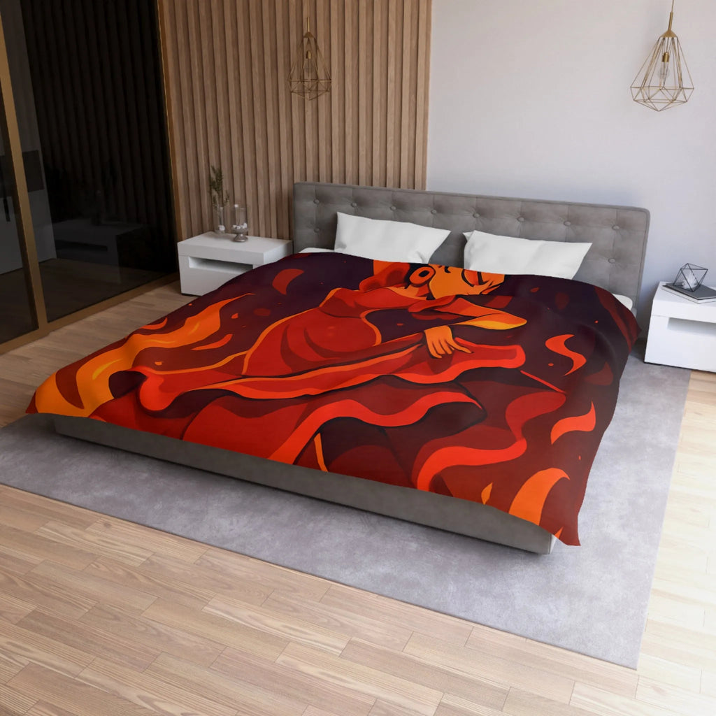 Envoûtante danseuse flamenco rouge intense, ambiance chaleureuse, lanternes et pétales dispersés.