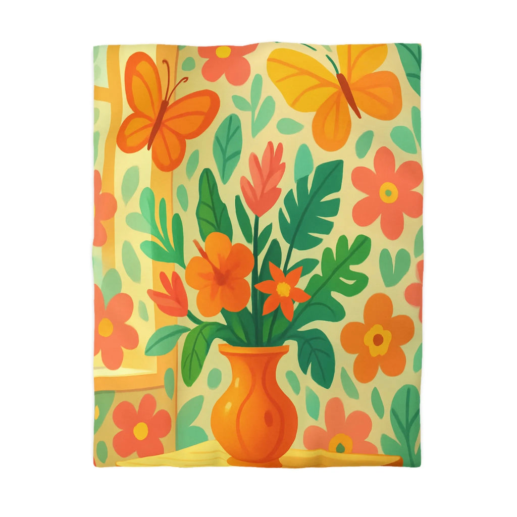 Housse de couette colorée avec fleurs tropicales et papillons pour chambre lumineuse