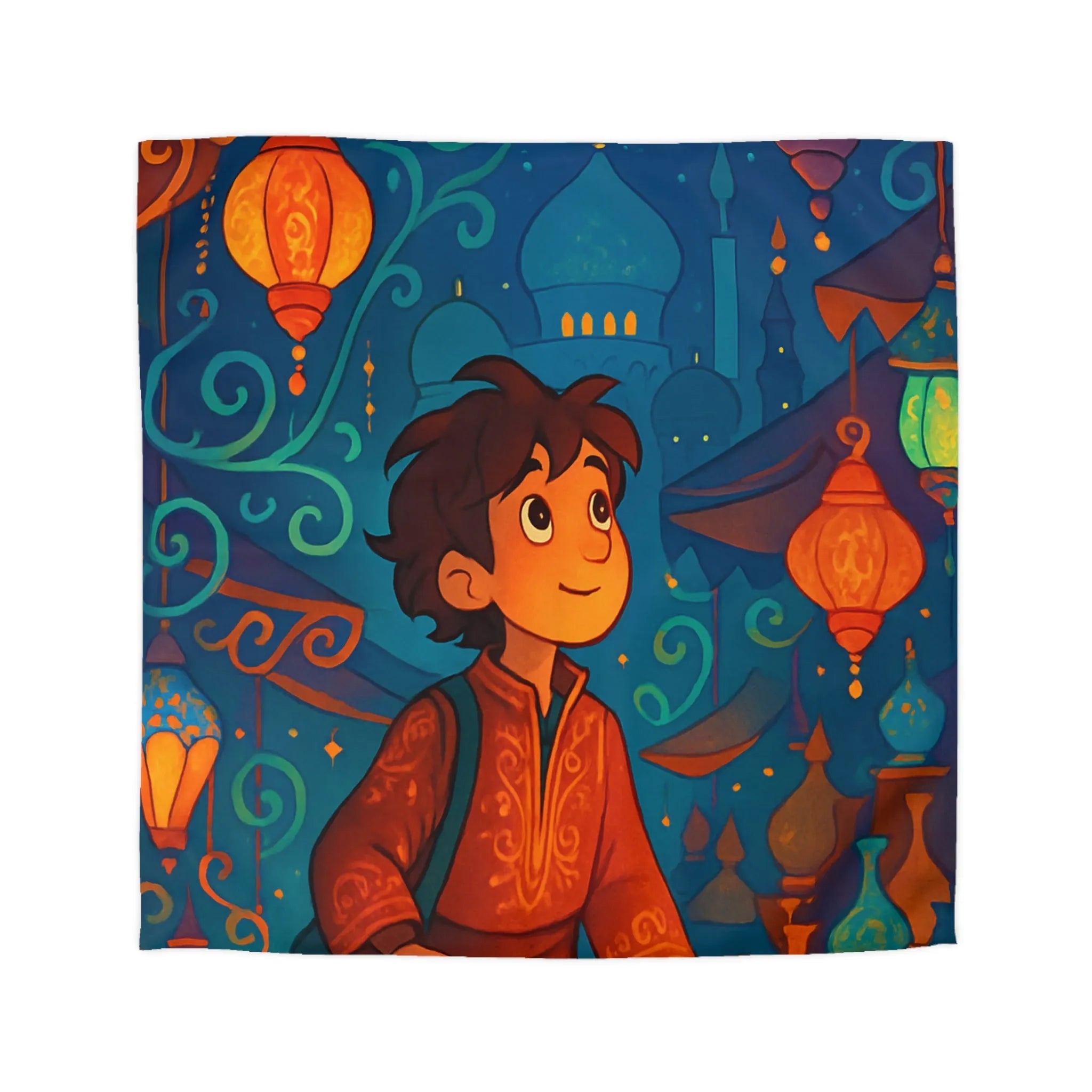 Housse de Couette Enfant : Aventure Nocturne avec Lanternes et Palais Mystiques