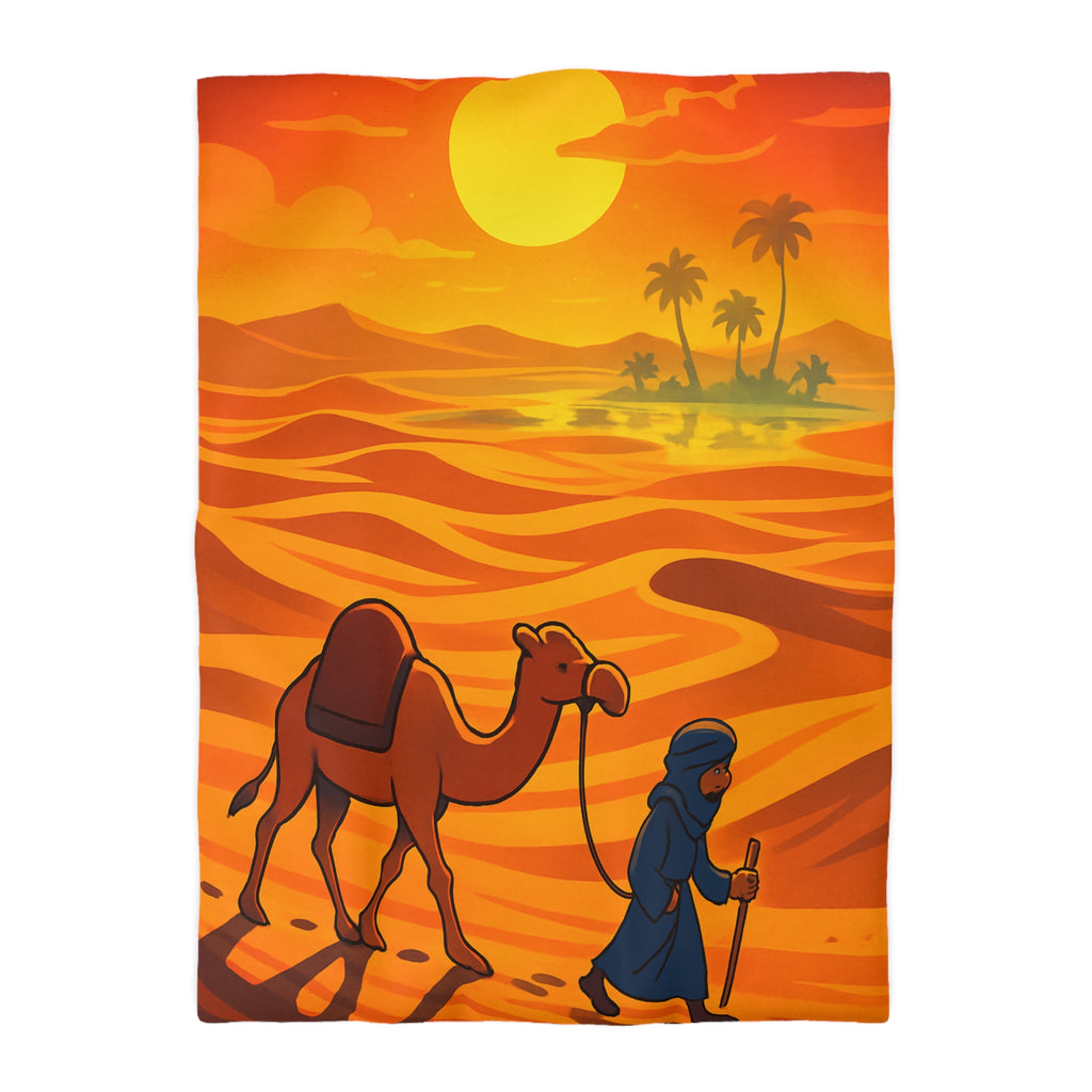 Sublime illustration de désert avec dromadaire et oasis pour housse de couette exotique
