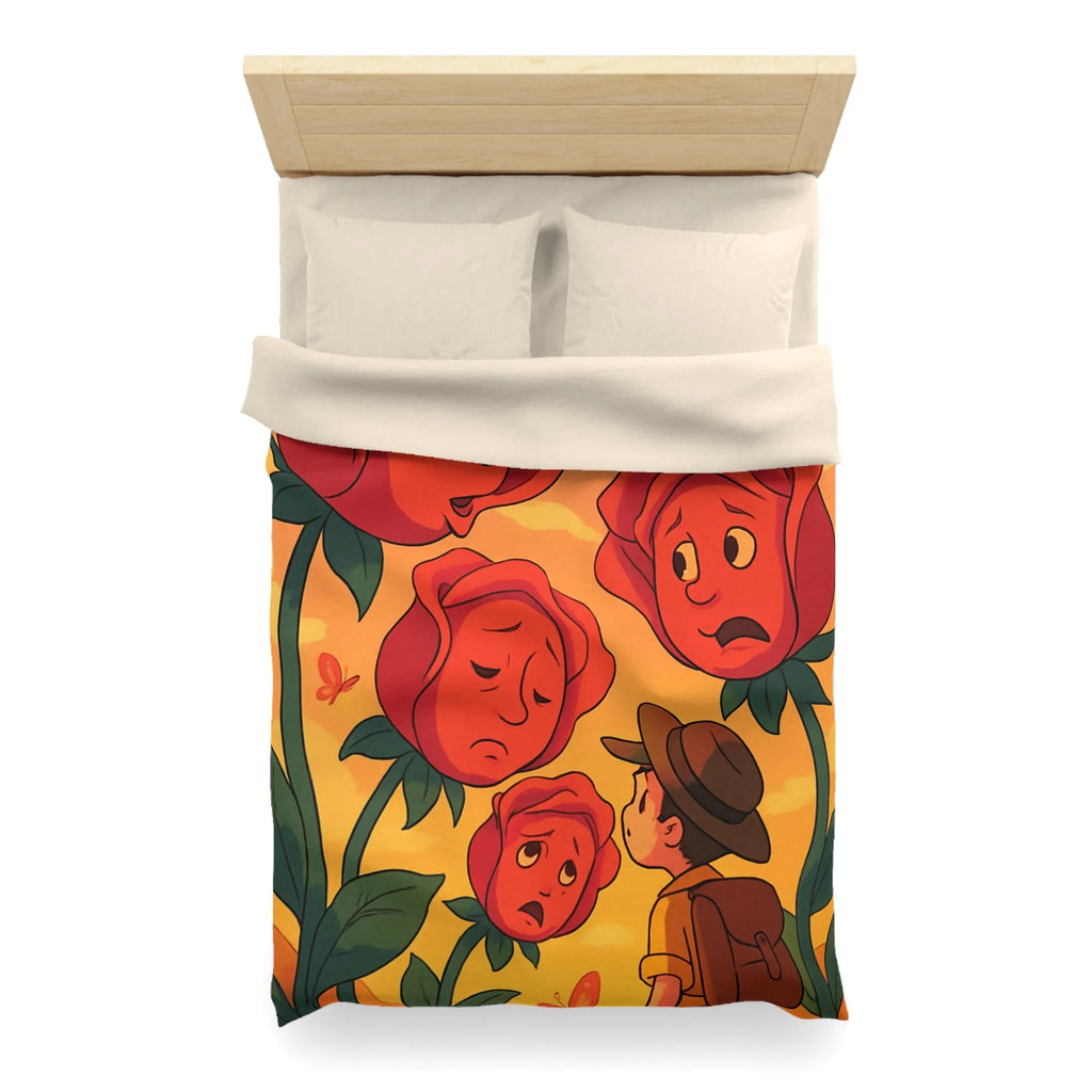 Housse de couette avec roses animées et papillons pour chambre douce et colorée