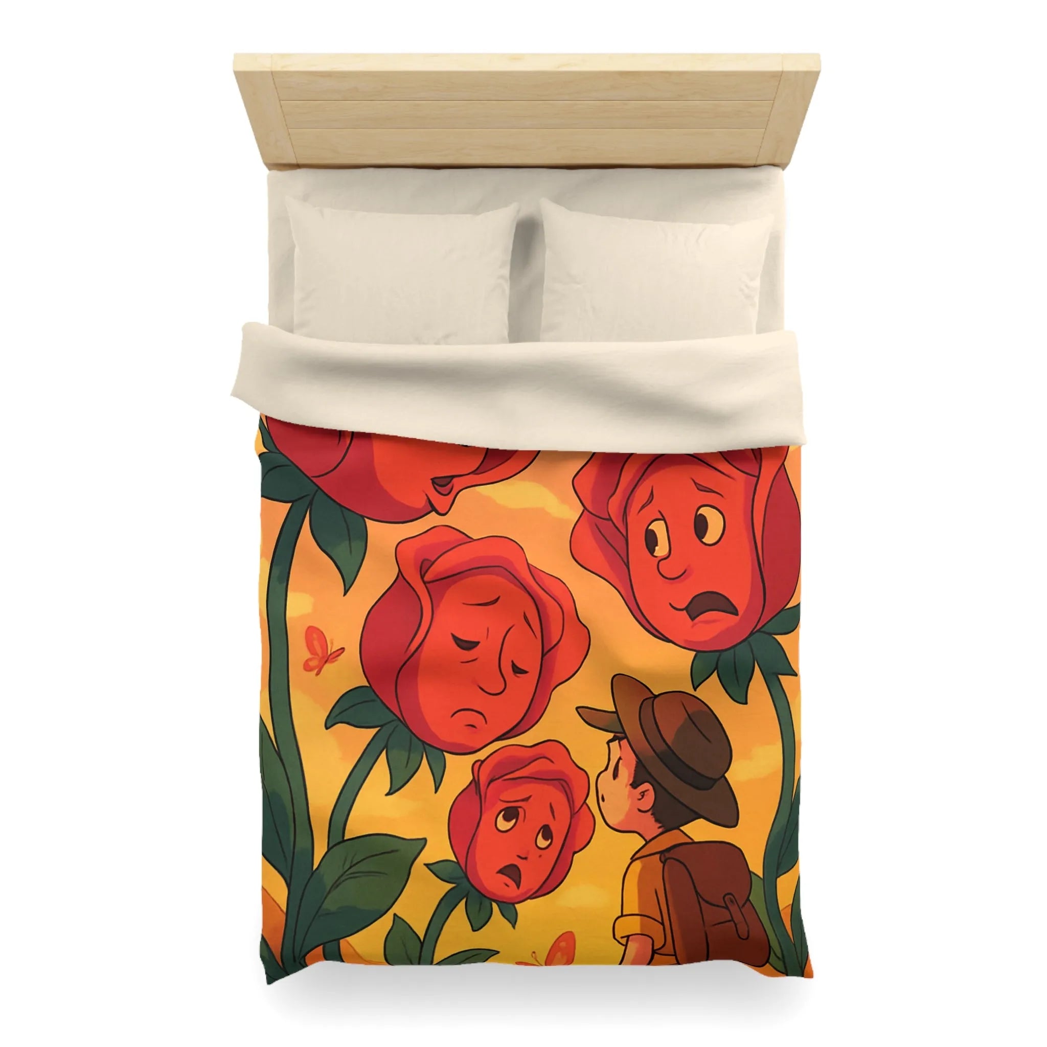 Housse de couette avec roses animées et papillons pour chambre douce et colorée