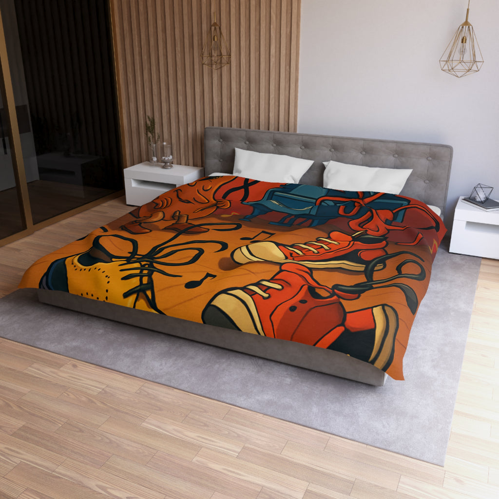 Housse de couette originale et colorée avec des instruments et chaussures dansantes dessin animé