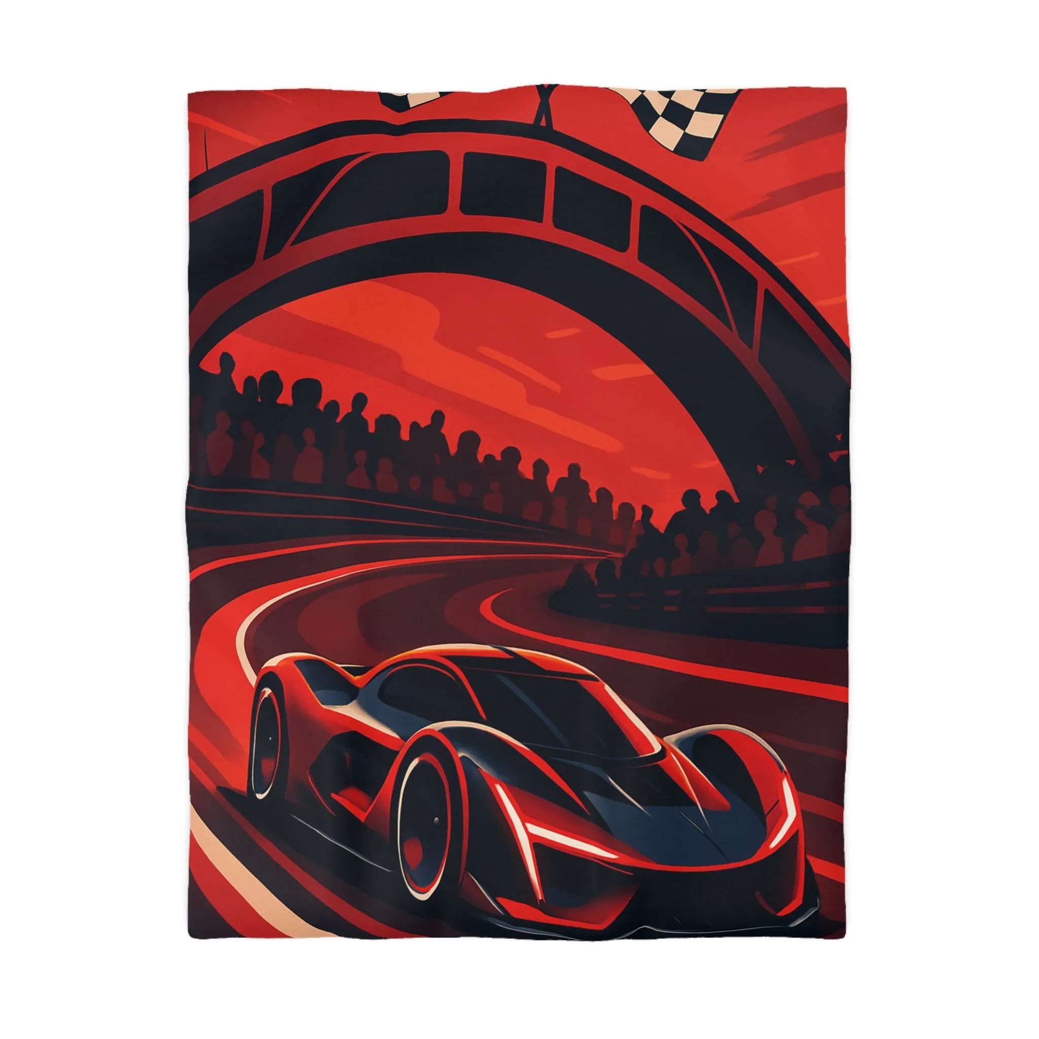Housse de couette avec design de voiture de course rouge moderne sur circuit sinueux