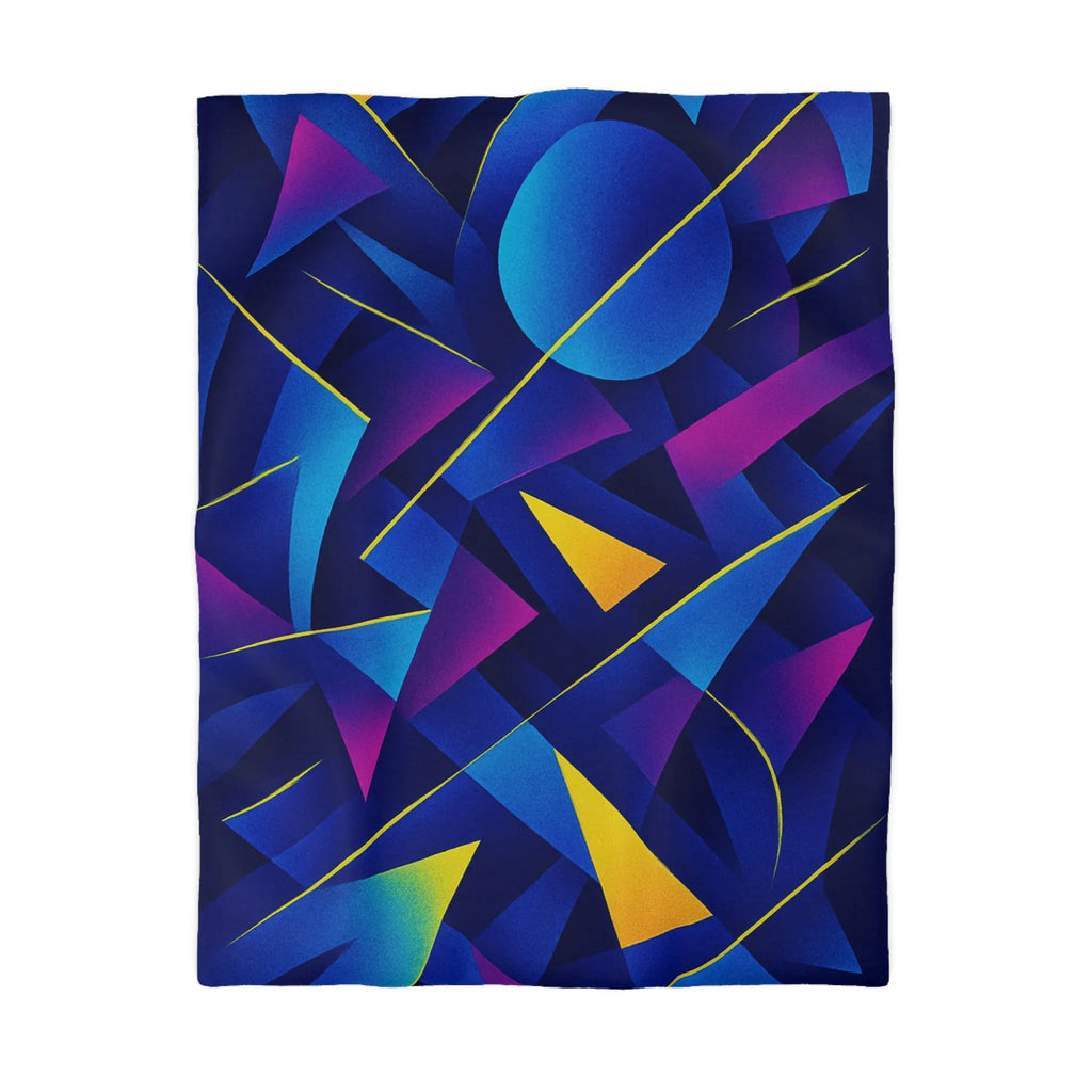 Housse De Couette Bleu Sombre Géométrique Avec Touches Jaunes Et Violettes Vibrantes