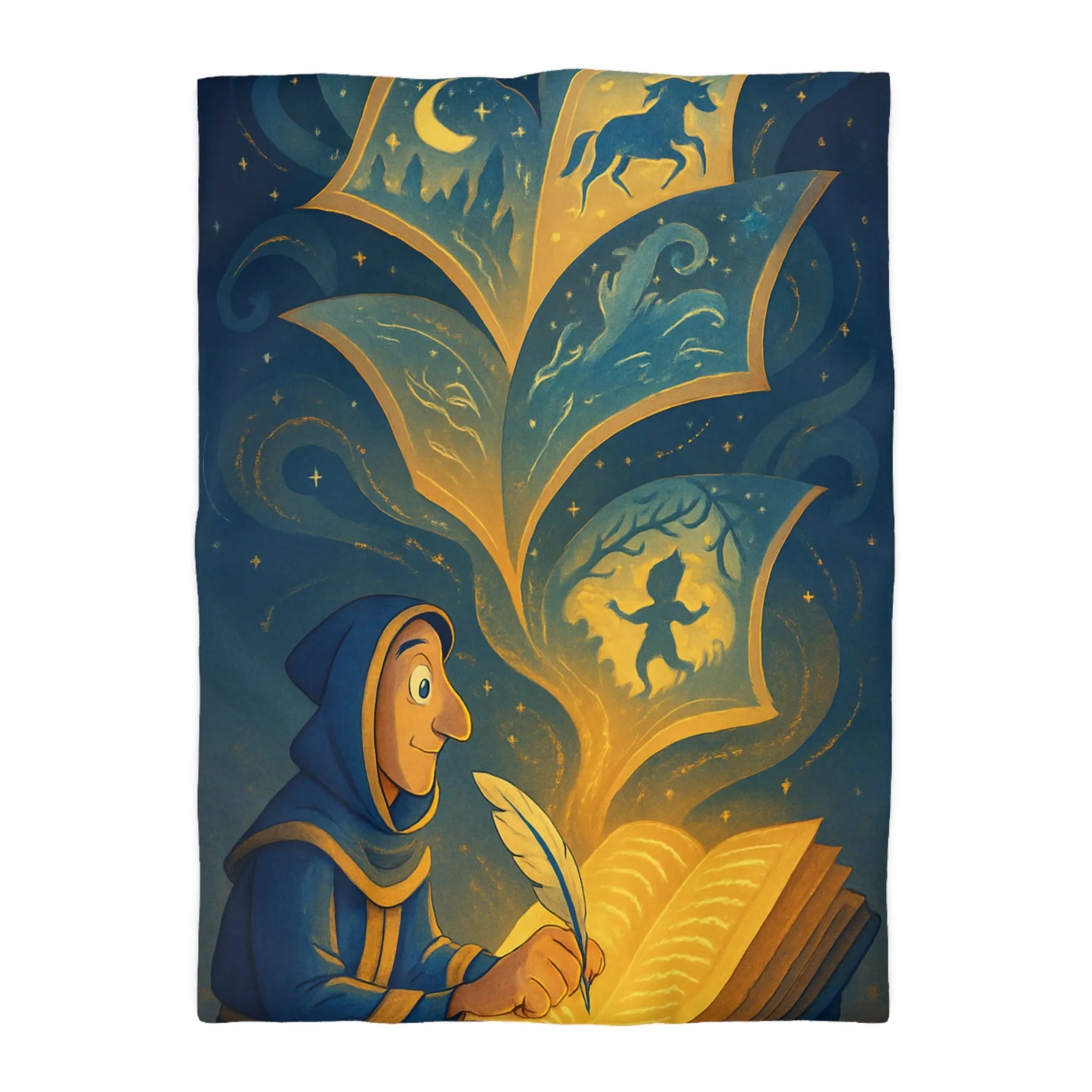 Housse de couette magique avec scène de conte illustrée et motifs féeriques scintillants