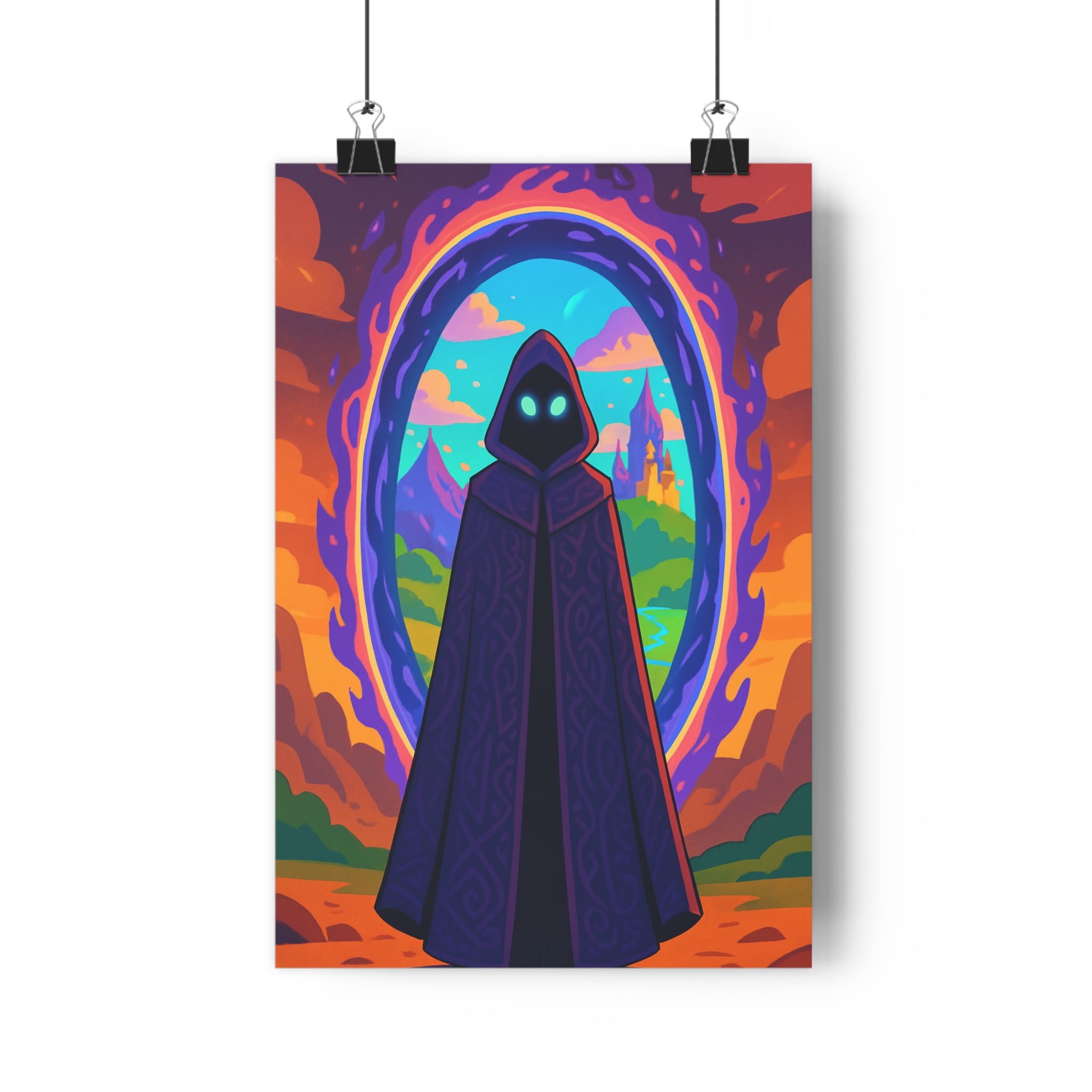 Poster décoratif silhouette mystique violet orange crépuscule fantaisie paysage magique chambre salon artistique atmosphérique