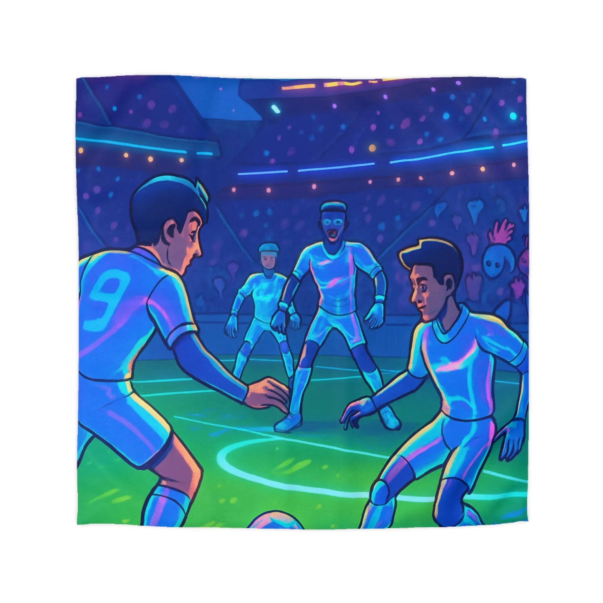 Housse de Couette de Football Futuriste avec Joueurs et Public dans un Stade Éclairé