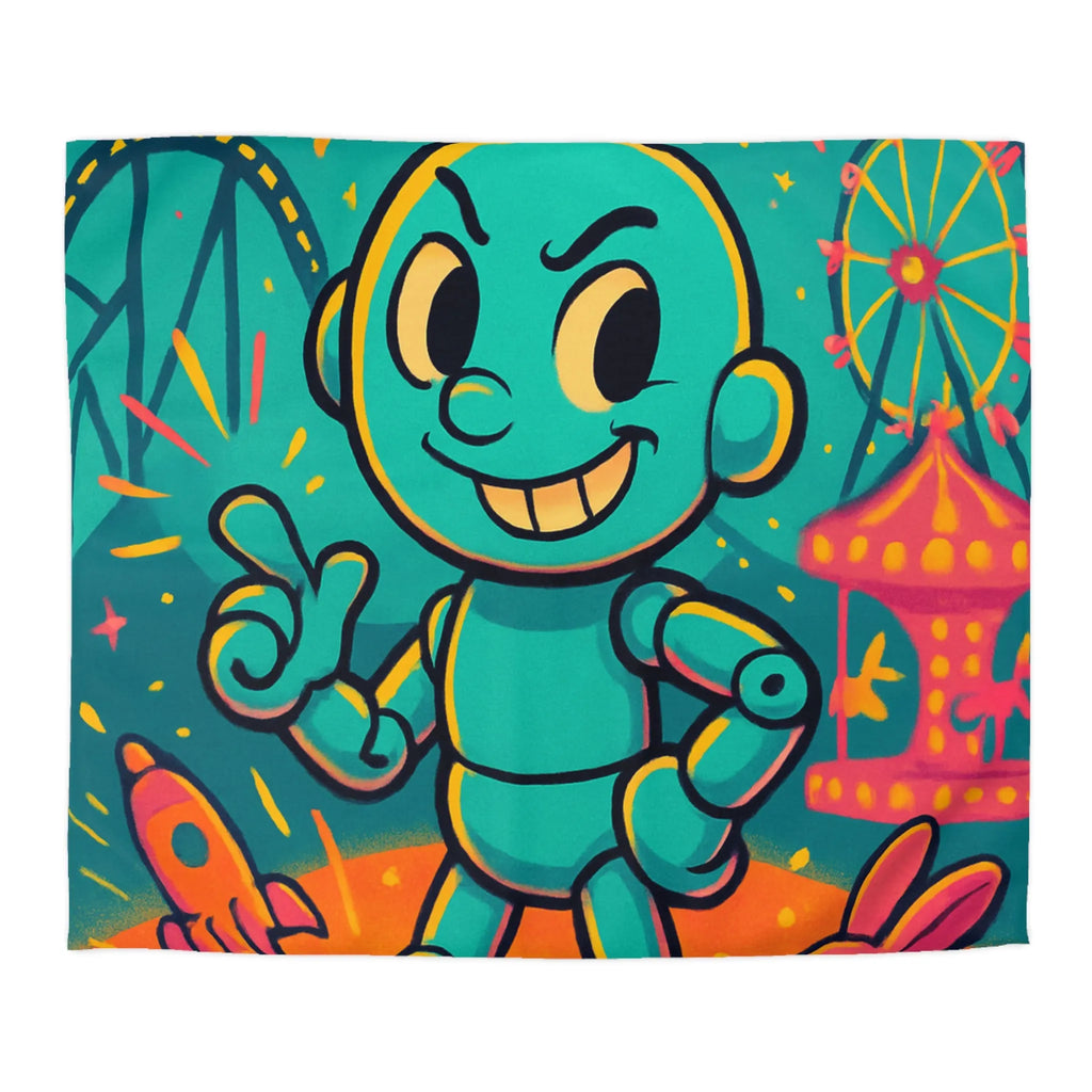 Housse de Couette Ludique avec Robot Jouet et Feux d’Artifice Multicolores pour Enfants