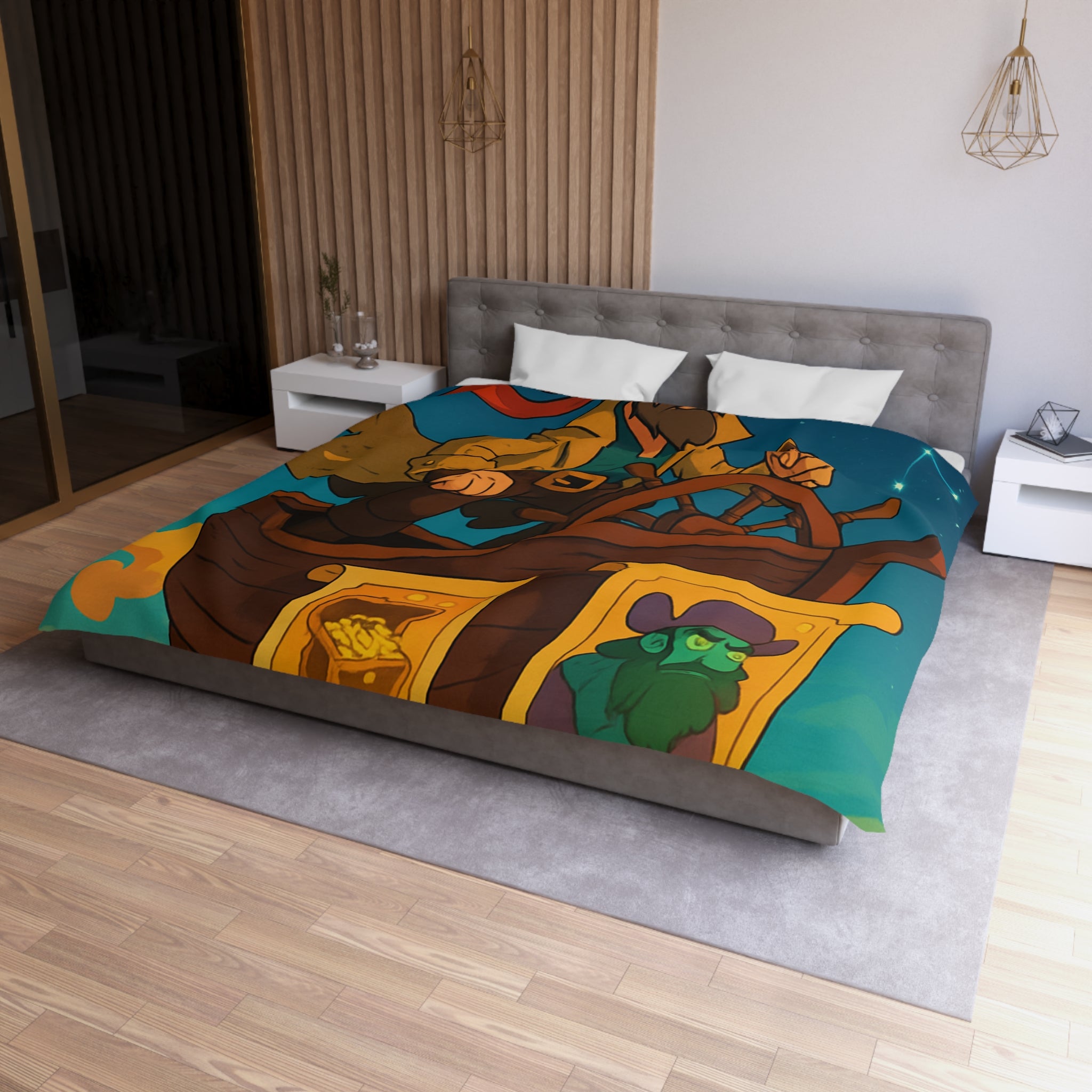 Pirate aventureux naviguant dans le ciel étoilé sur un bateau volant enchanteur