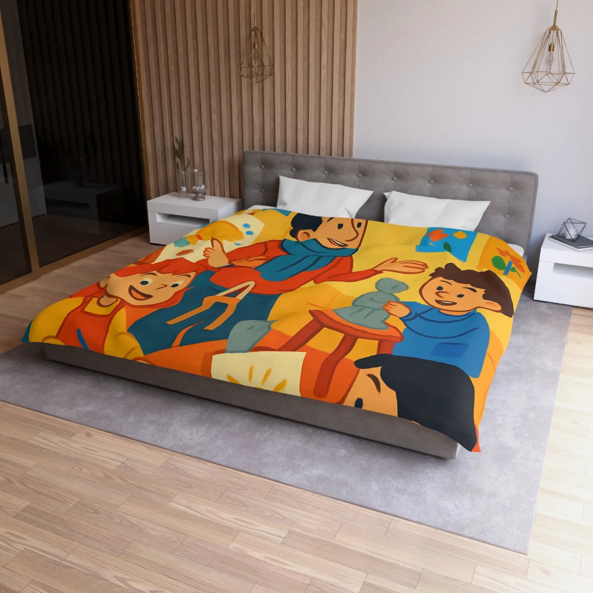 Enchantez votre chambre avec une housse de couette colorée pour enfants sur le thème artistique