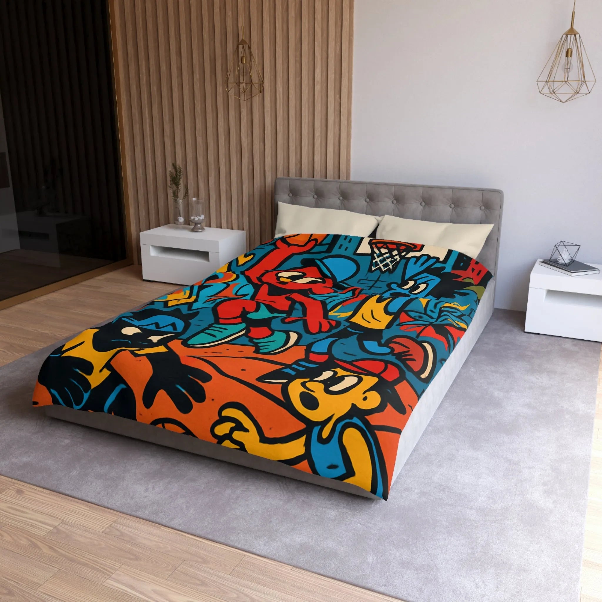 Housse de Couette Microfibre Art Graphique Contemporain Style Décoratif Chambre Tendance