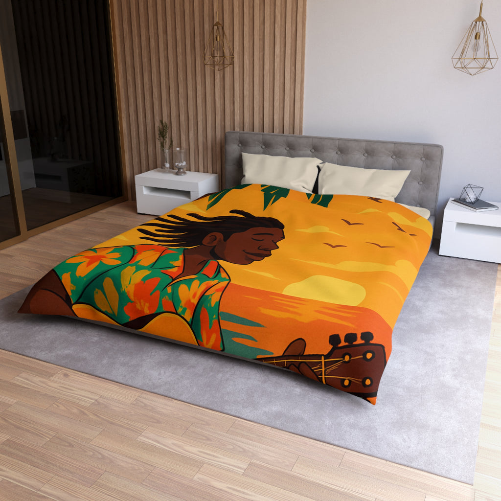 Housse de couette tropicale avec musique, coucher de soleil et palmiers exotiques pour chambre