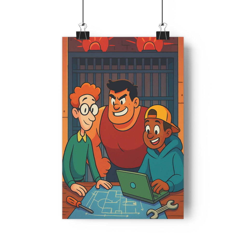 Poster décoratif cartoon couleurs vives évasion plan aventure personnages animation chambre enfant bureau qualité