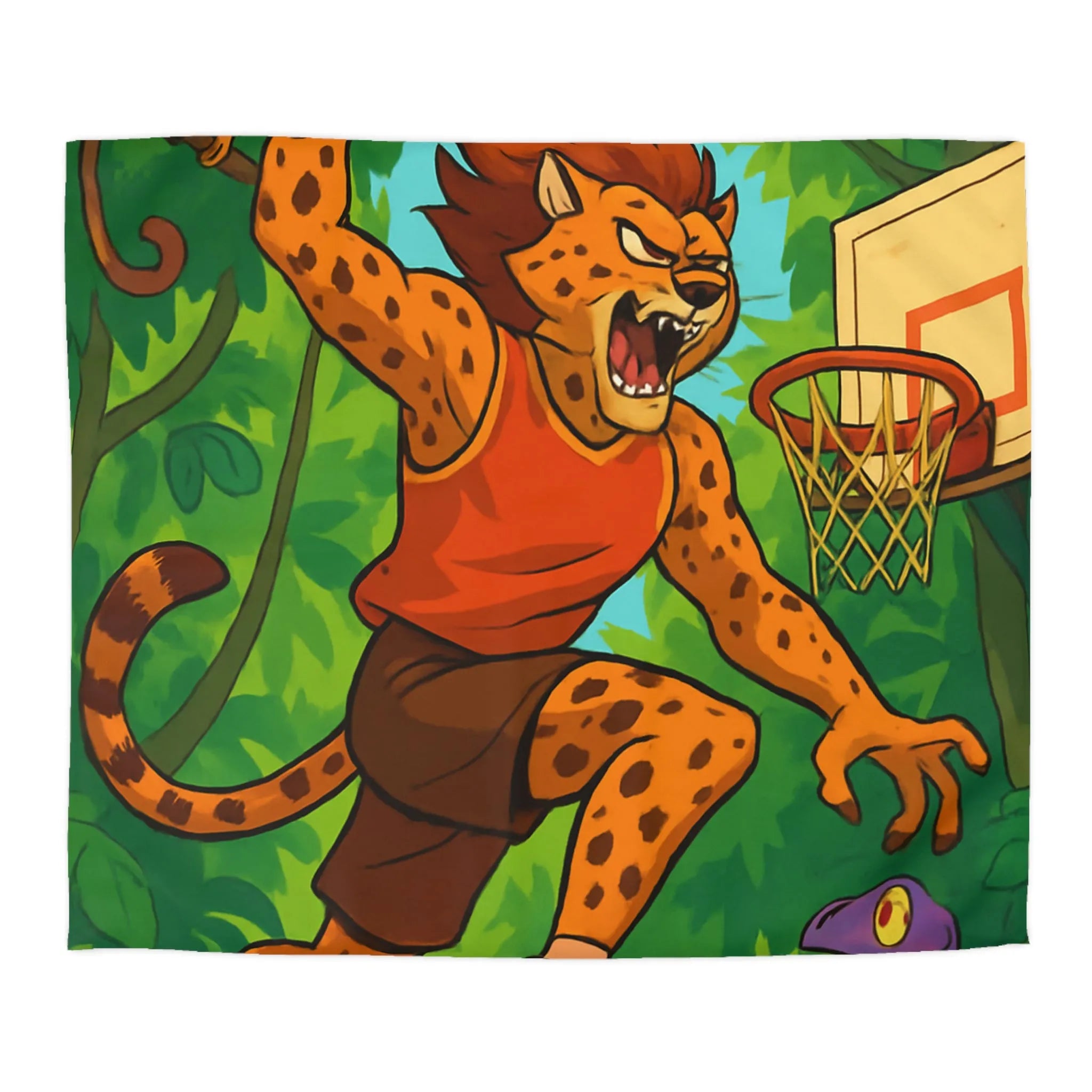 Housse de couette jungle dynamique avec lionceaux jouant au basket dans la forêt