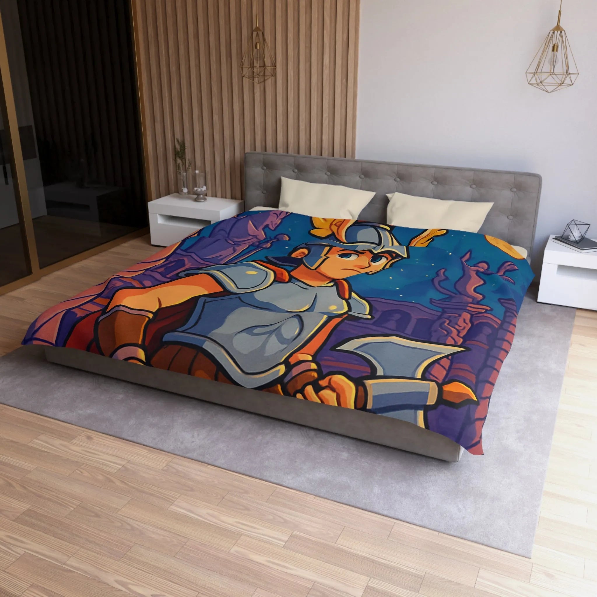 Housse de Couette Inspirée de Guerrier Épique avec Mythologie et Créatures Fantastiques