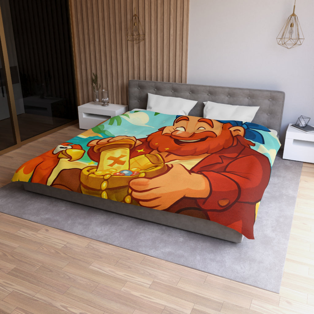 Housse de couette pirate joyeux trésor plage, perroquet coloré, mer et palmiers