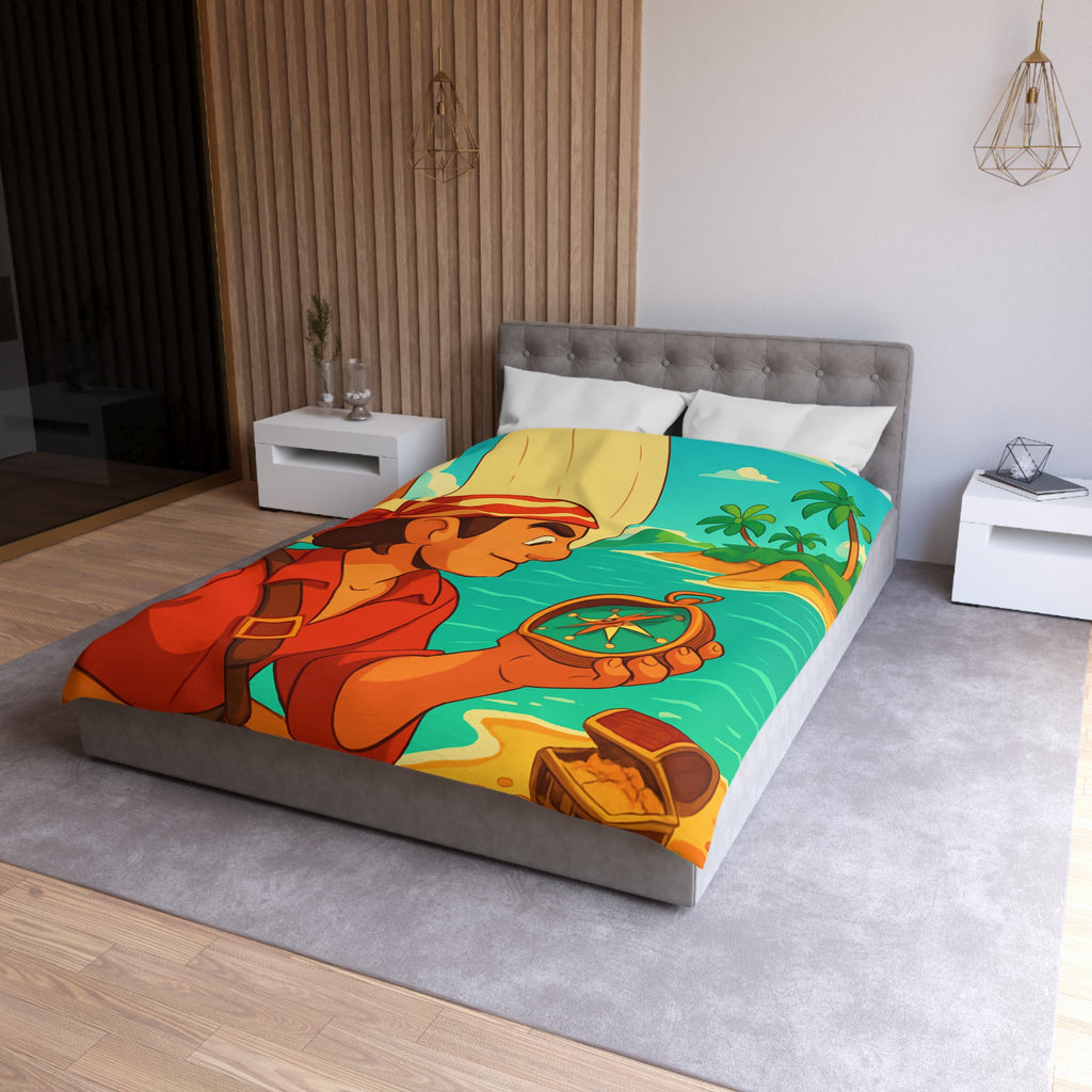 Housse de Couette Pirate Aventure avec Boussole et Trésor Île Ensoleillée