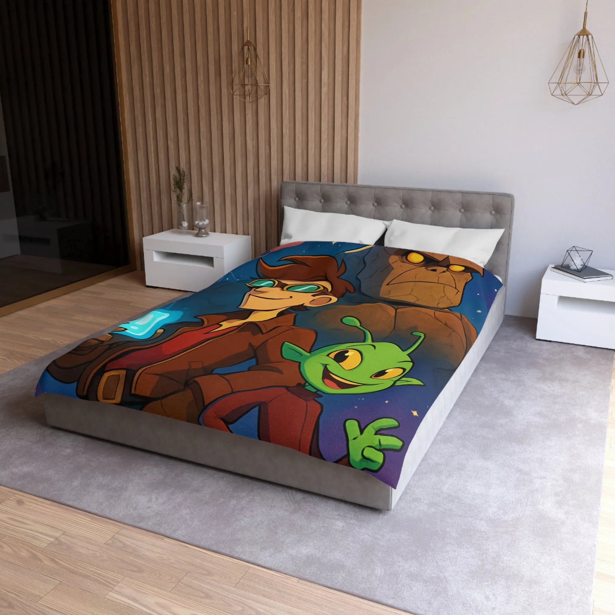 Housse de Couette Enfantine avec Personnages de Science-Fiction Stylisés et Univers Fantastique
