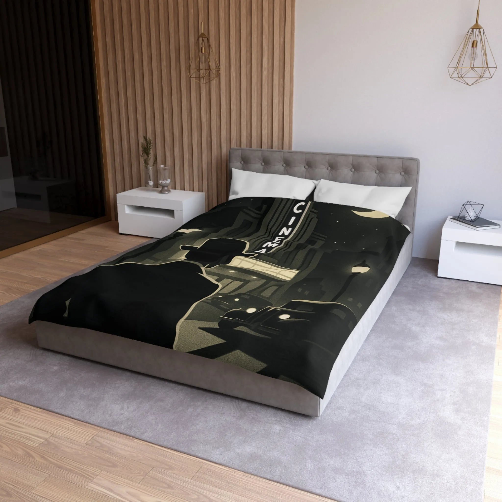 Housse de Couette Inspirée par Cinéma Rétro avec Élégant Motif Noir et Blanc