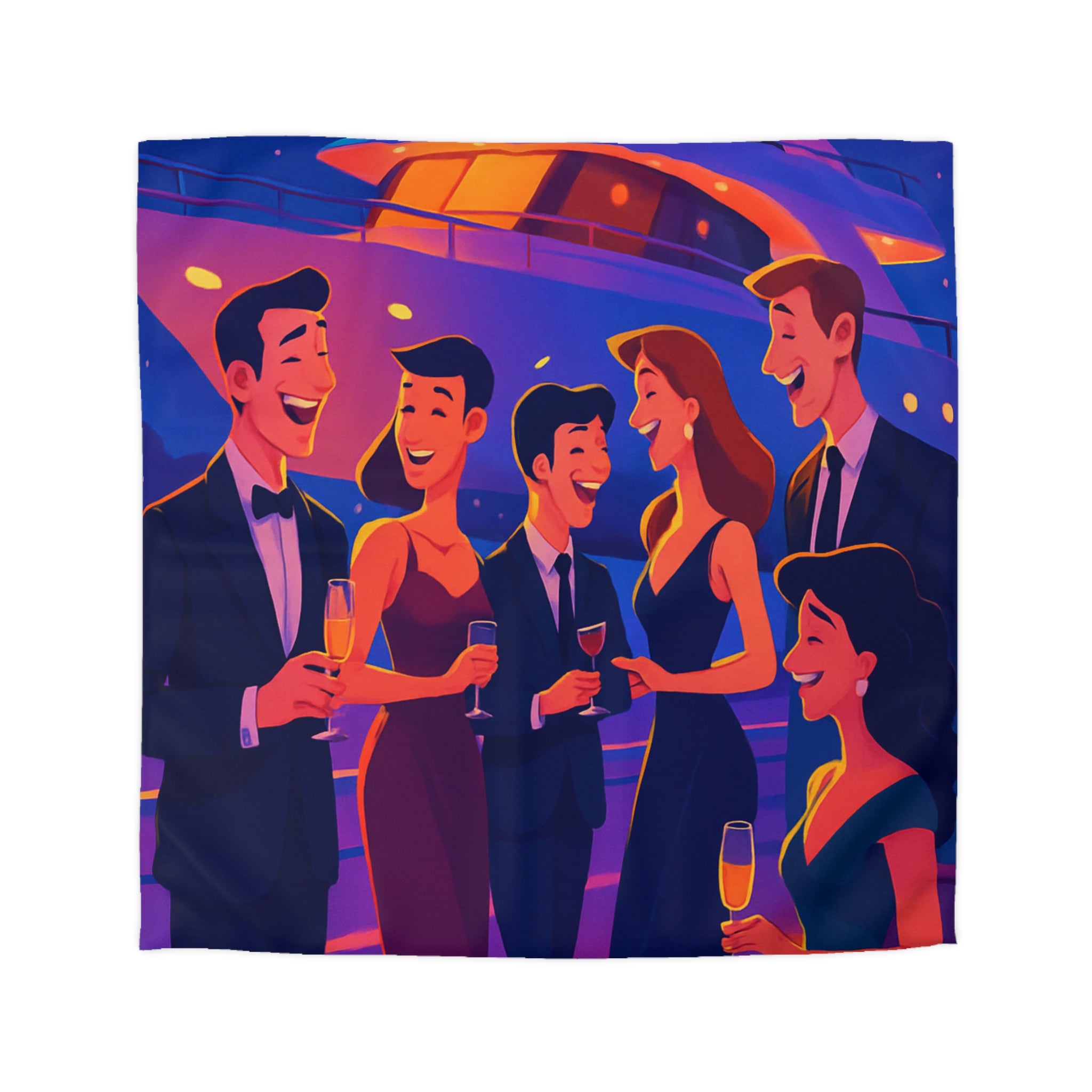 Luxueuse housse de couette en croisière, ambiance fête nocturne élégante et festive