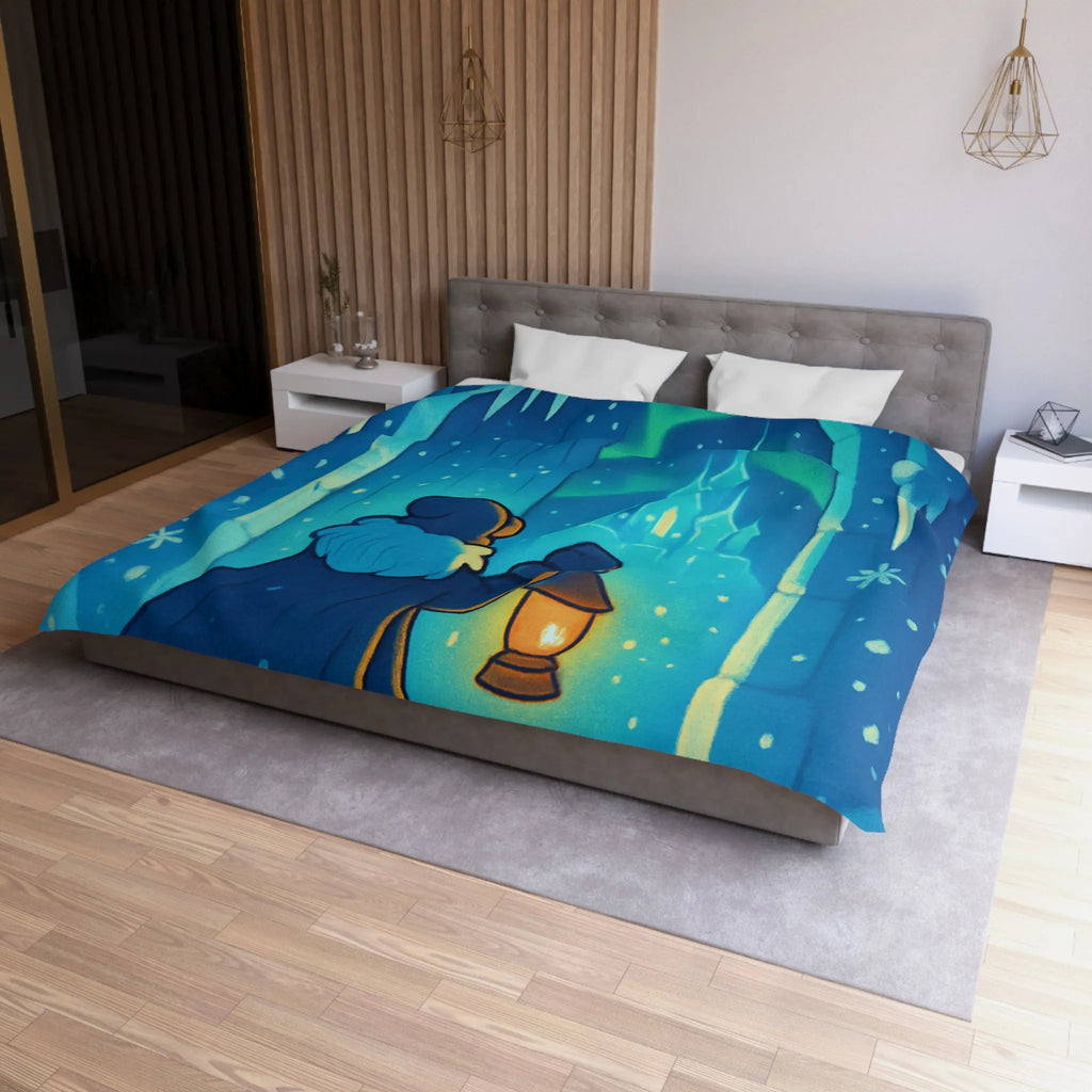 Housse de couette hivernale avec scène lumineuse de paysage enneigé et féérique