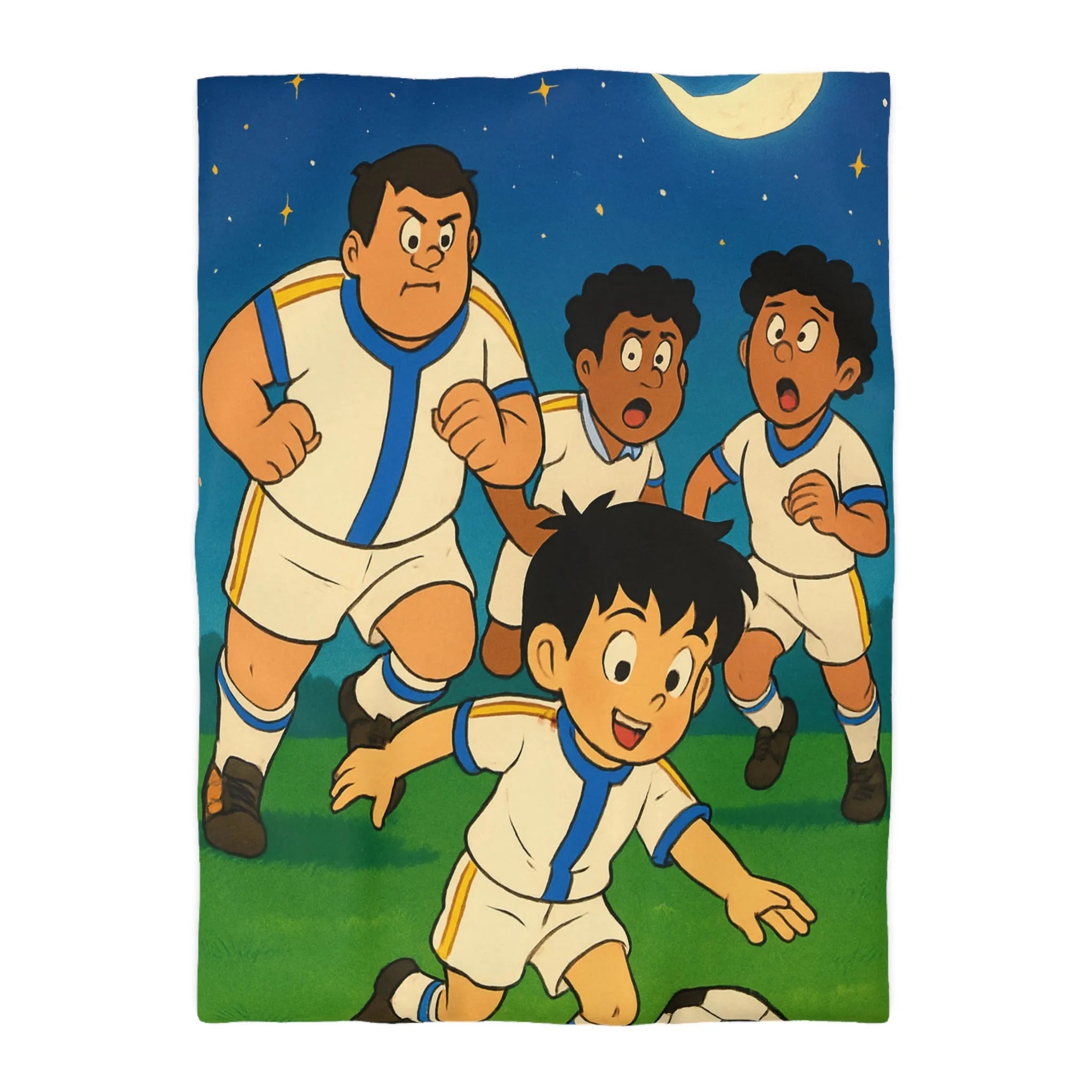 Housse de couette enfant illustrée football garçons jouant sous ciel étoilé nuit