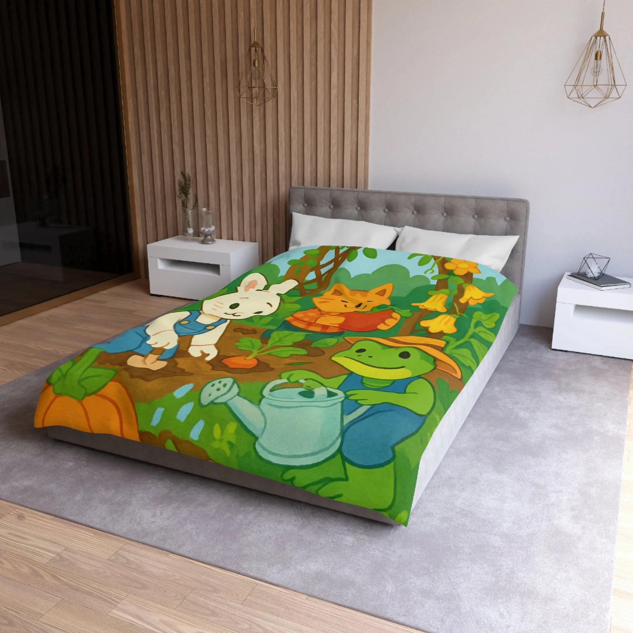 Housse de couette enfant avec animaux adorables jardiniers pour chambre thématique colorée