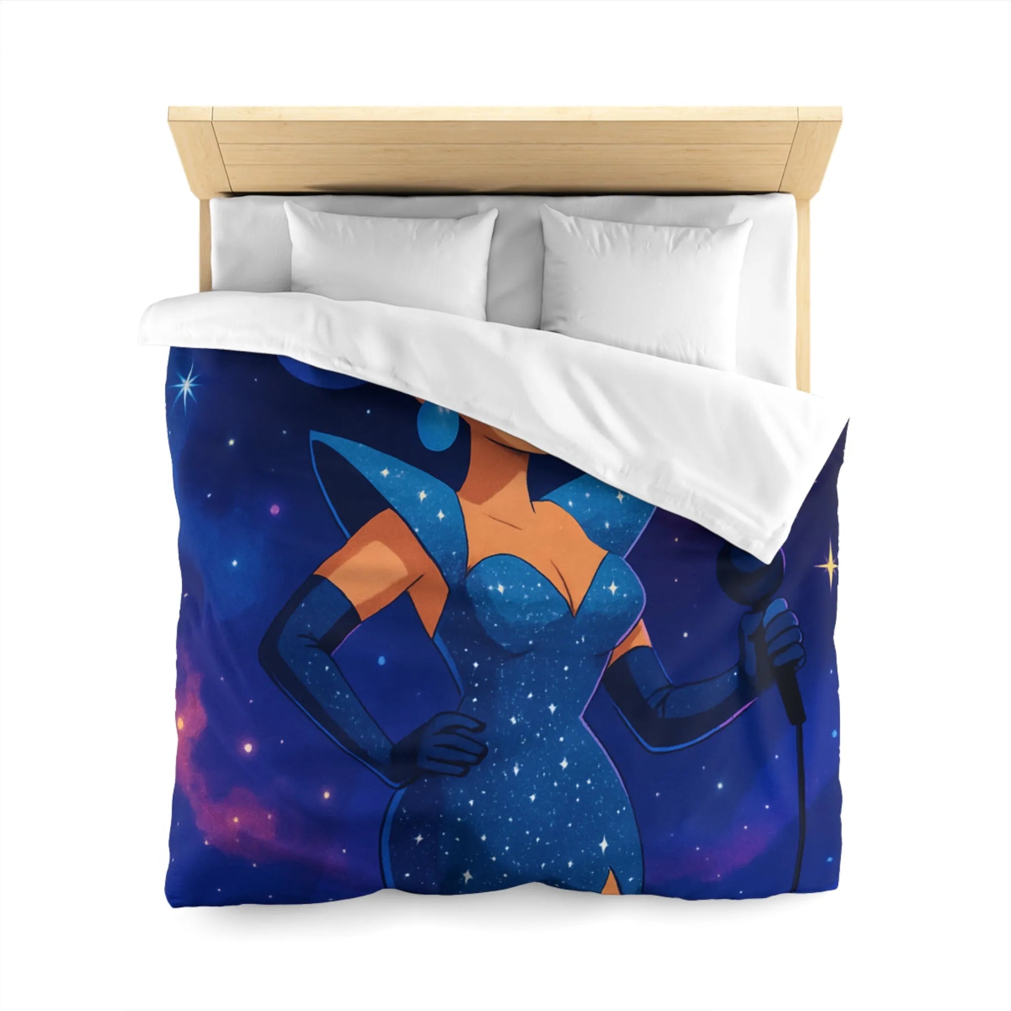 Housse de couette glamour avec étoile, chanteuse et ciel cosmique pour chambre moderne
