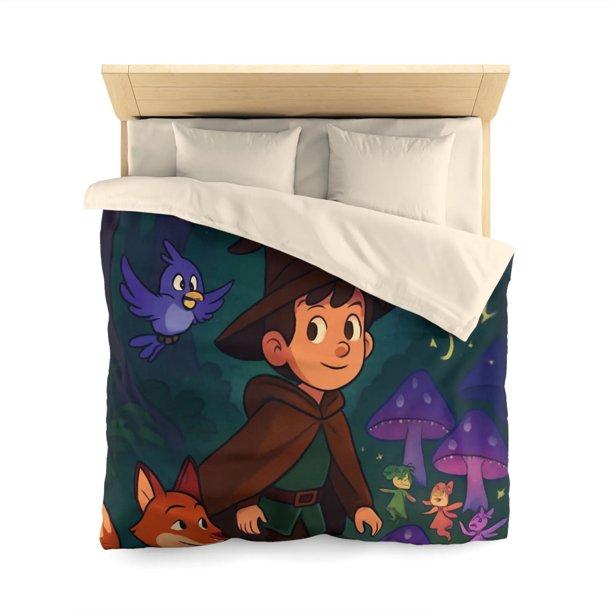 Enchantement de Forêt Nocturne : Magicien et Compagnons Animaux avec Champignons Magiques