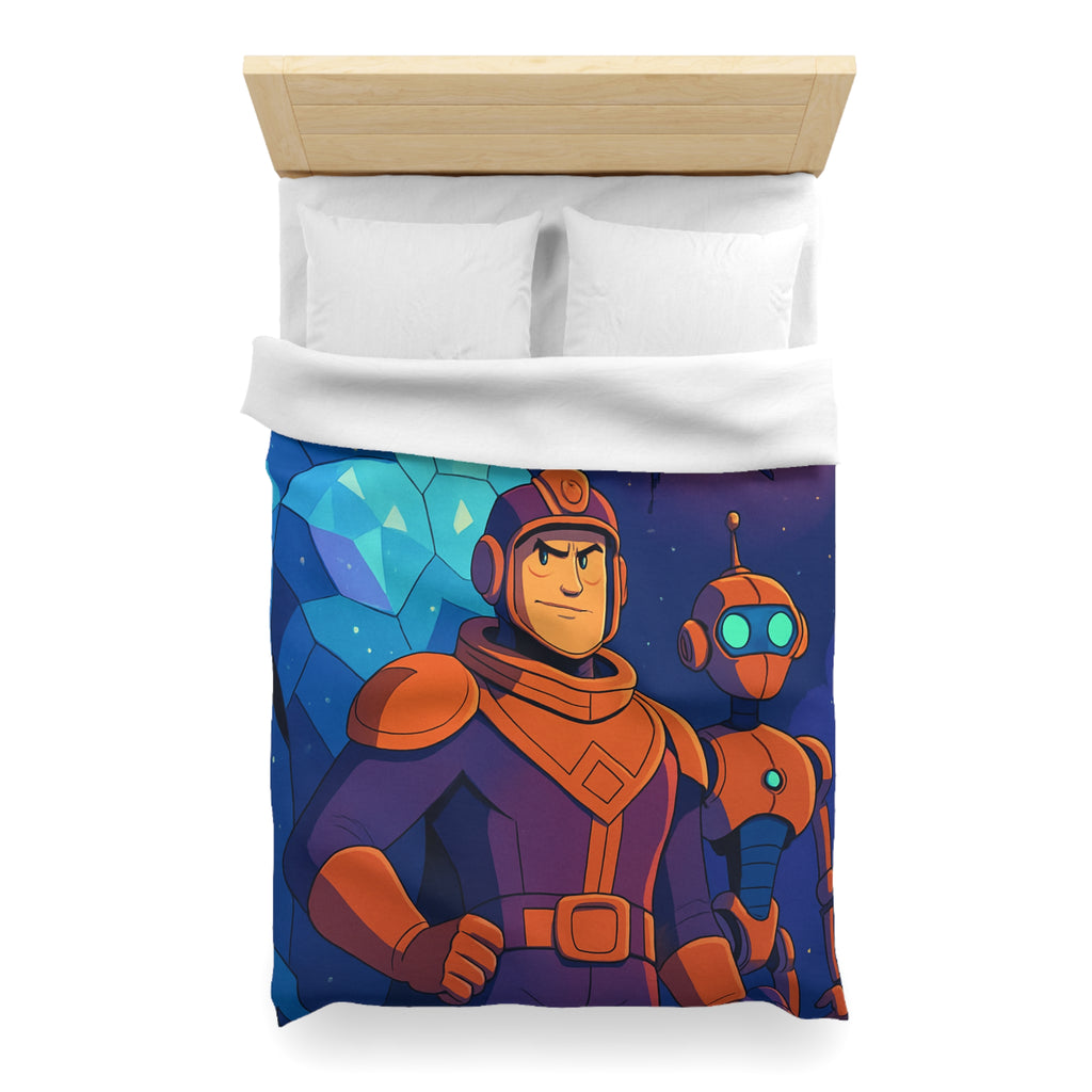 Housse de Couette Space Adventure: Héros, Robot et Alien Sous Lune Éclatante