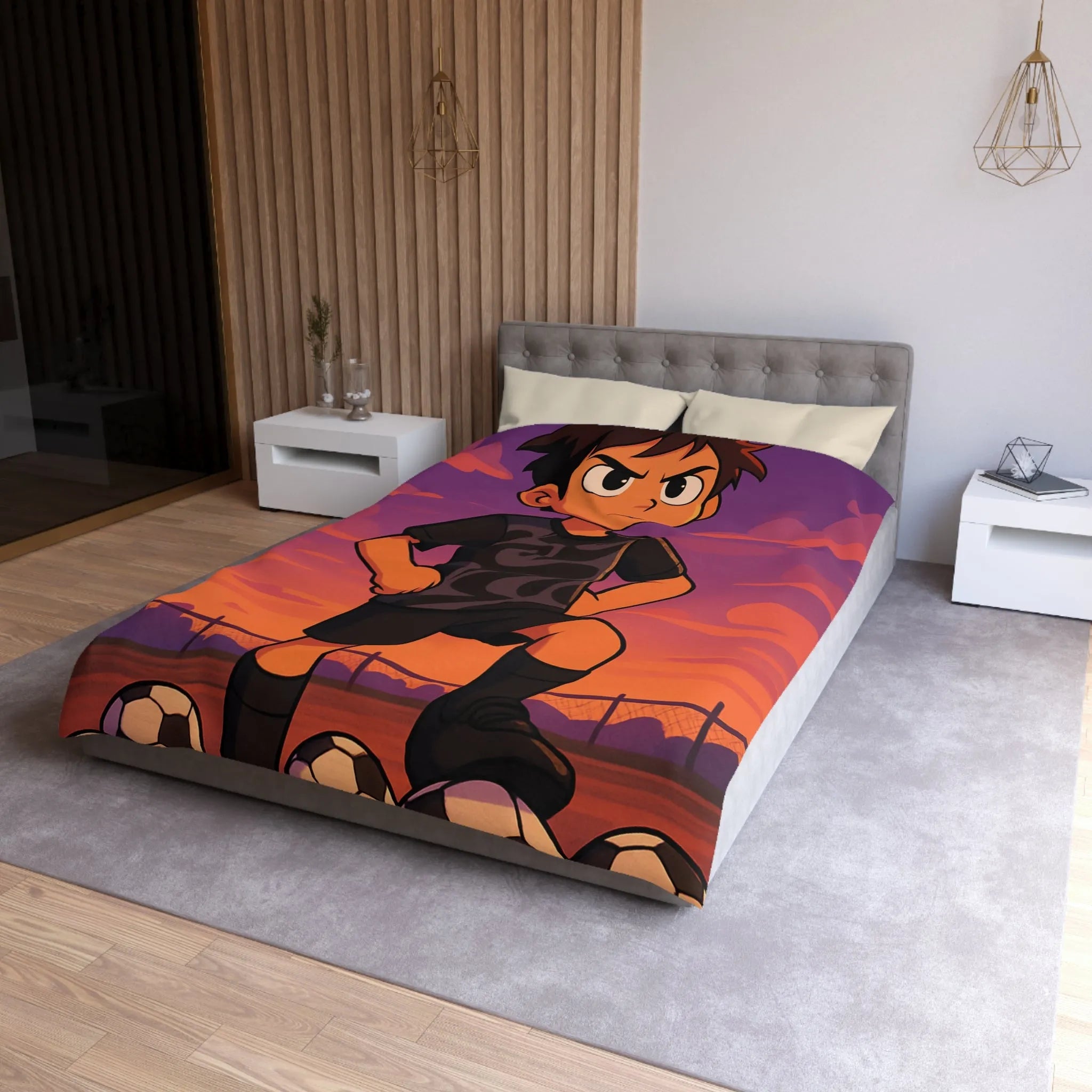 Housse De Couette Enfant Avec Illustration Inspirante Joueur De Football Au Coucher Du Soleil