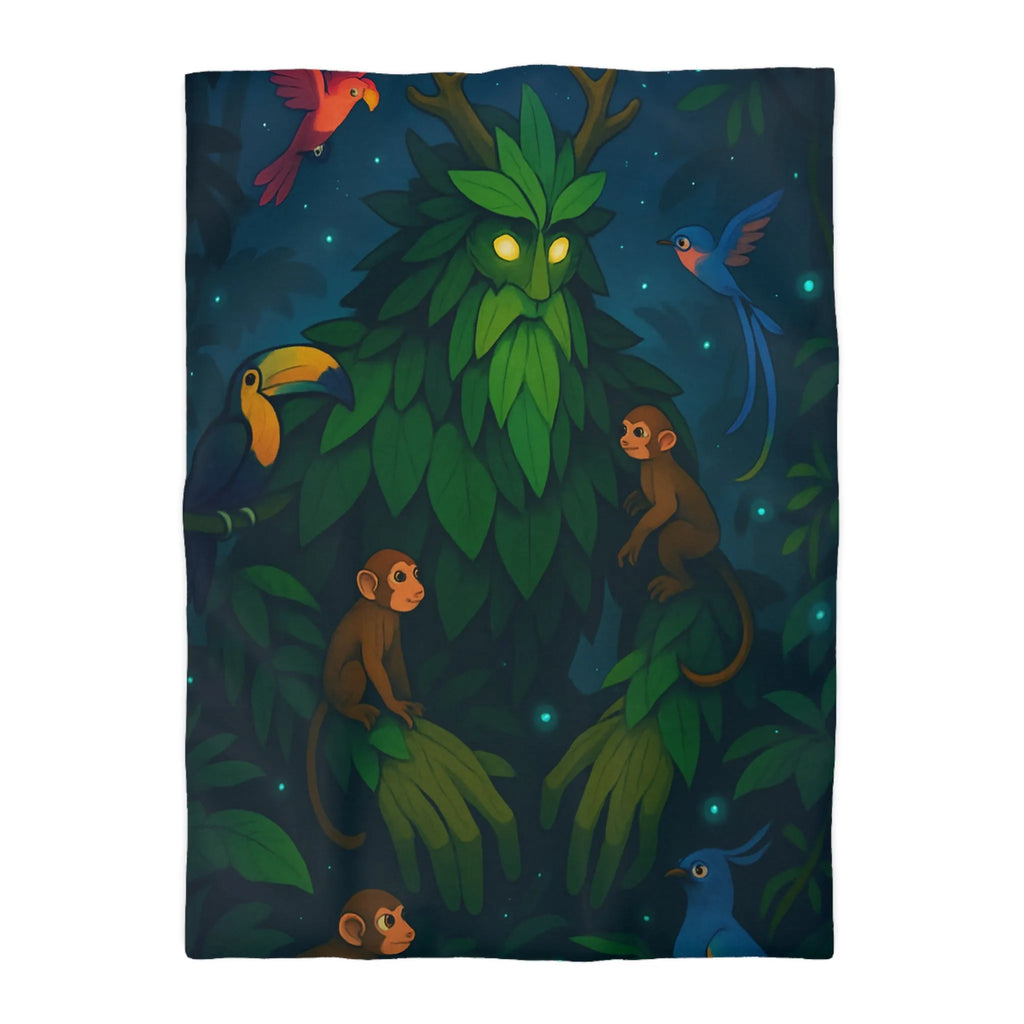 Housse de couette forêt enchanteresse avec animaux exotiques et créature mystérieuse