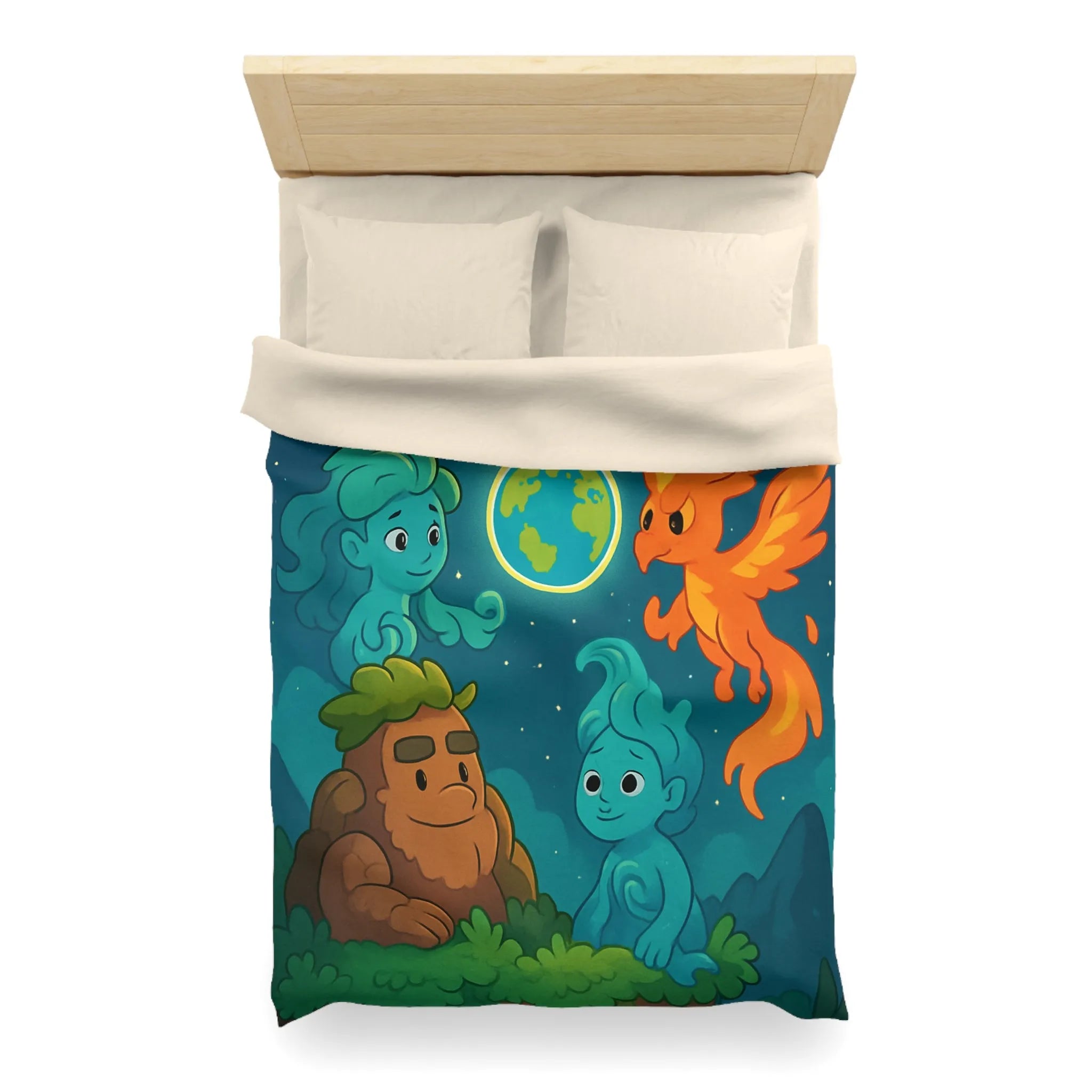 Housse de Couette Éléments Fantastiques pour Chambre Enfants avec Terre et Créatures Magiques