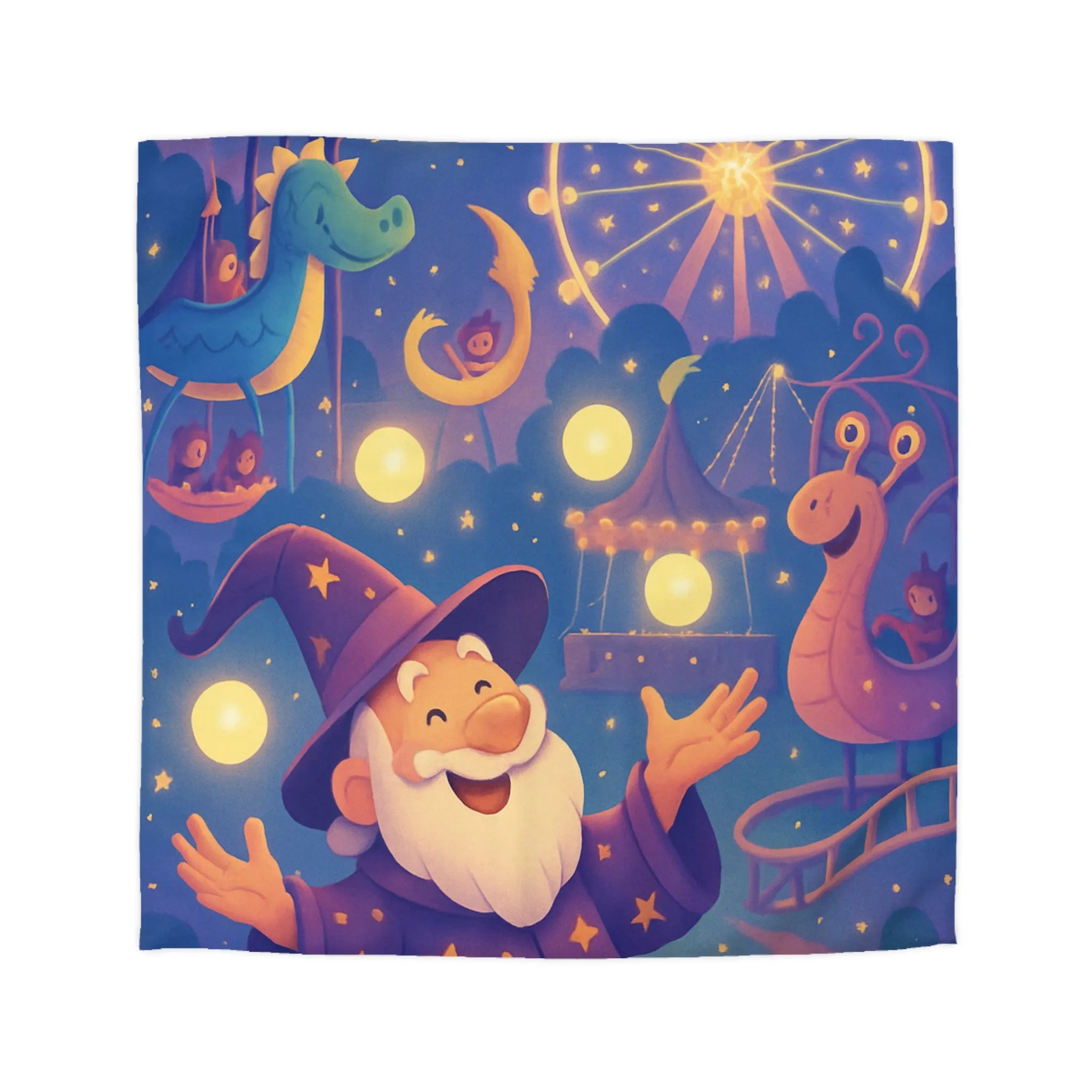 Housse de couette magique pour enfants avec magicien joyeux et parc d'attractions nocturne
