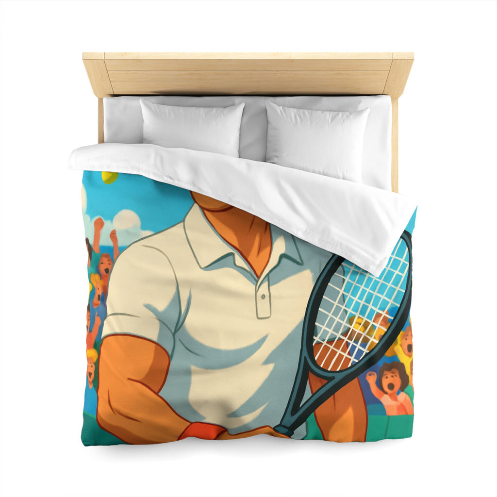 Housse de couette vibrante avec joueur de tennis vintage, bandeau et balles jaunes