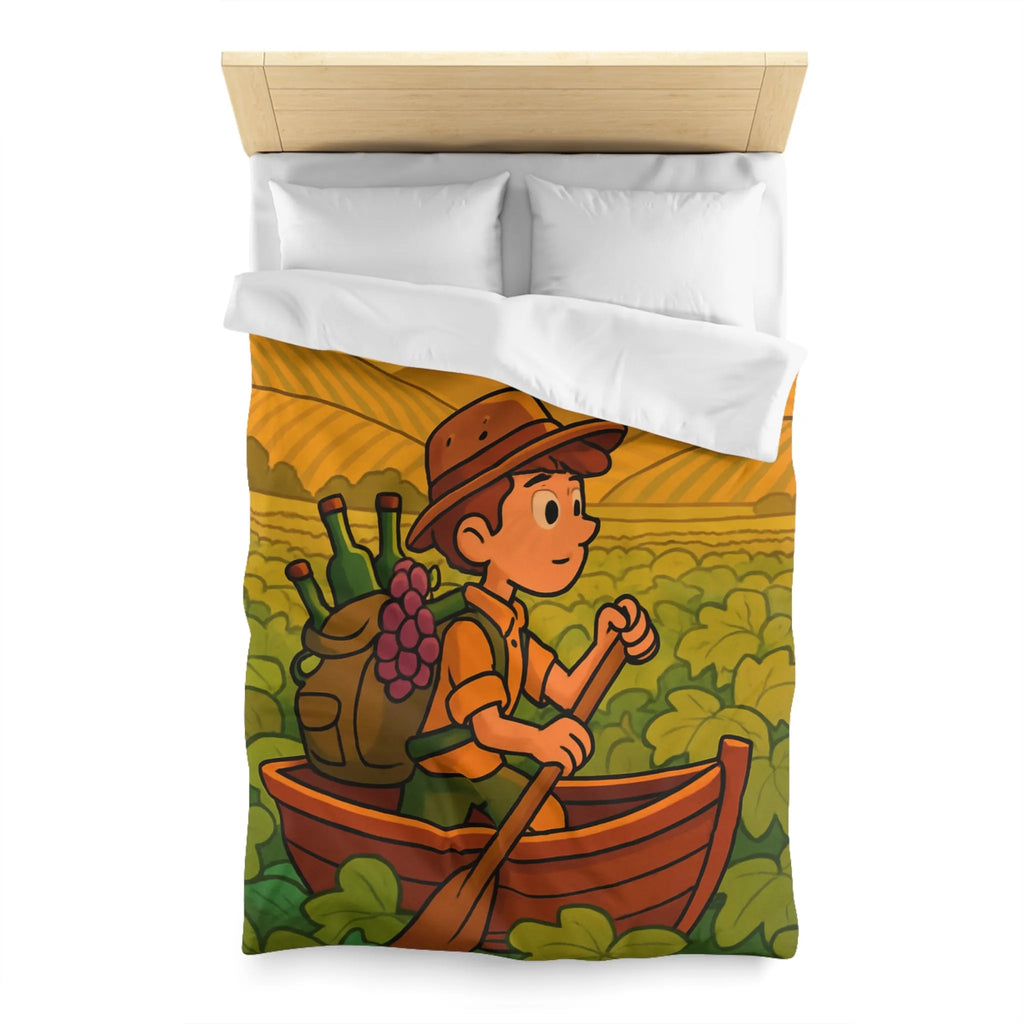 Housse de couette colorée avec paysage de vignoble et enfant en bateau