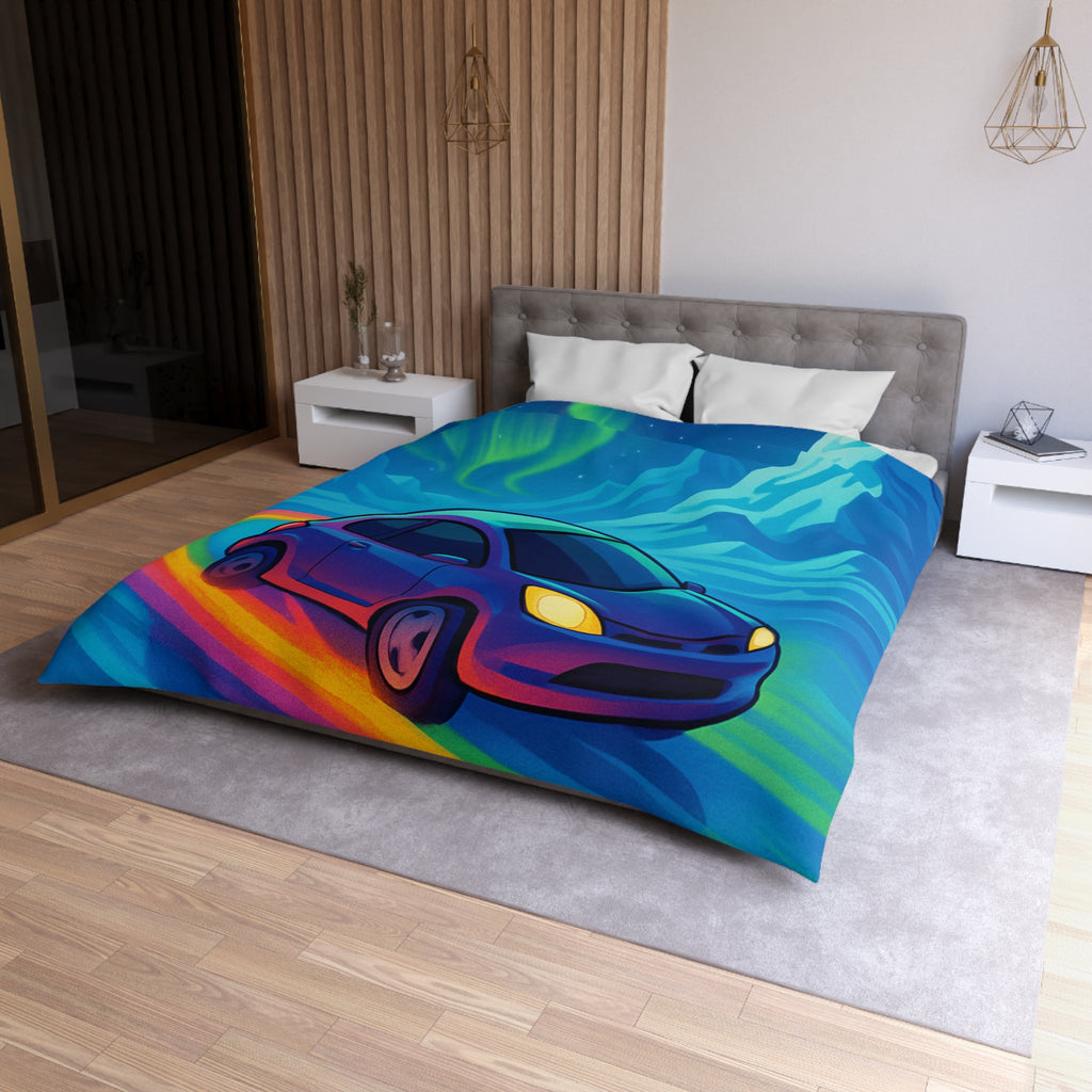 Housse de couette paysage polaire voiture et aurore boréale en couleurs éclatantes