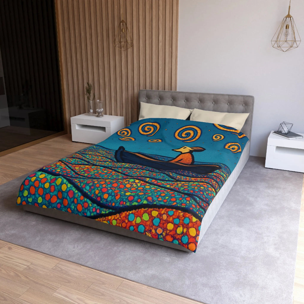 Housse de couette artistique avec motifs oniriques de mer et ciel étoilé