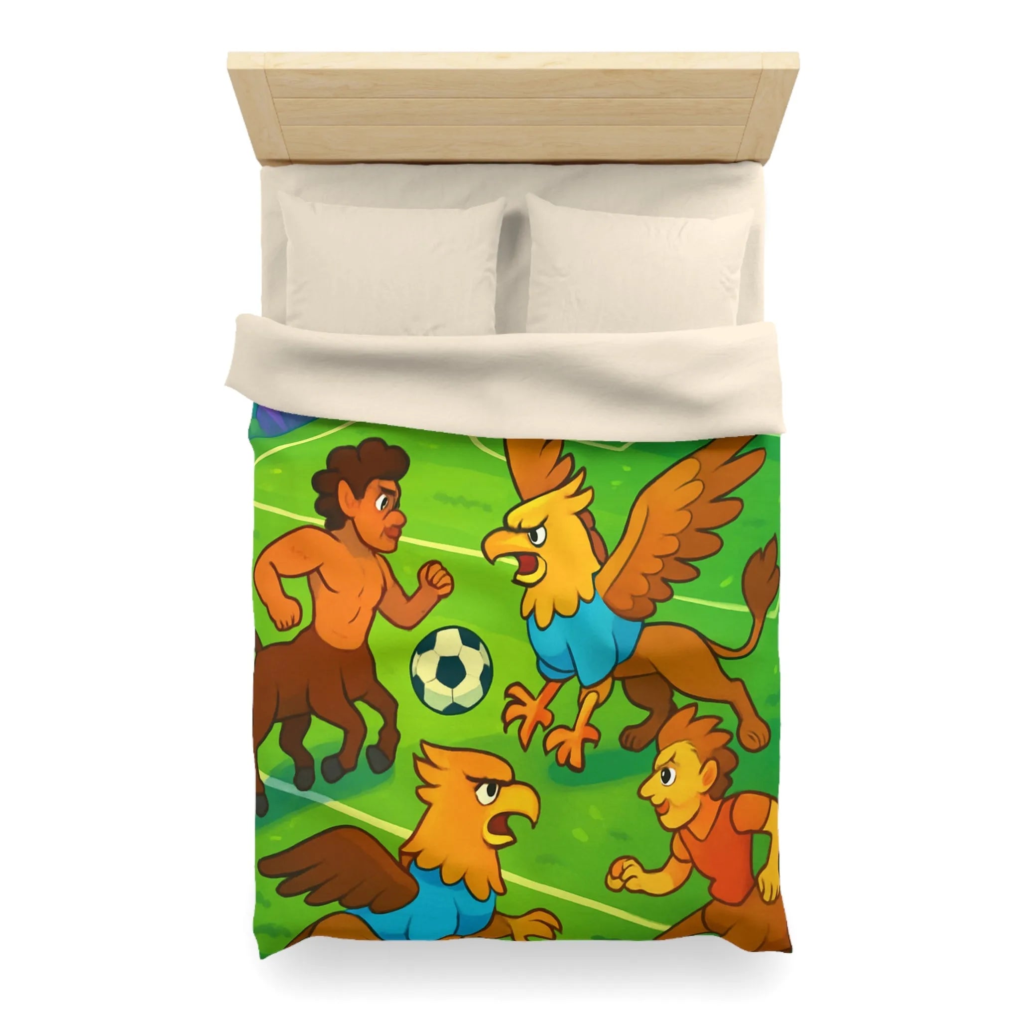 Housse de couette football fantastique avec centaures et griffons sur terrain magique