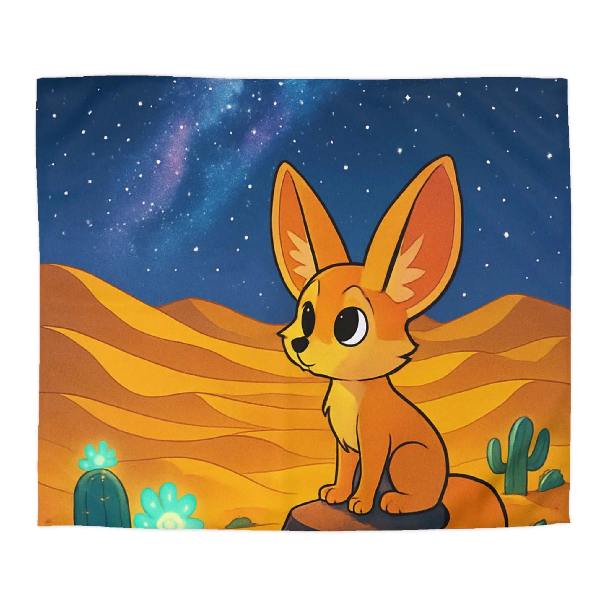 Housse de couette décorative avec renard fennec mignon sous ciel étoilé désertique