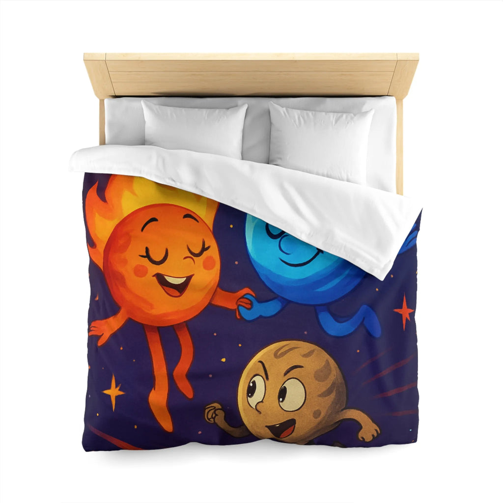 Housse de couette colorée avec illustrations planétaires amusantes et étoiles filantes vibrantes