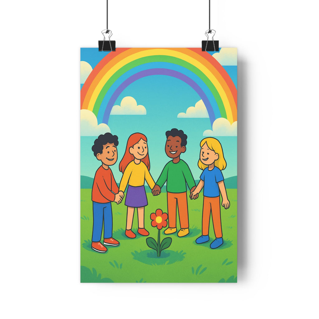 Poster décoratif cartoon pastel joyeux enfant chambre arcenciel fleur rouge 30x46 cm qualité premium