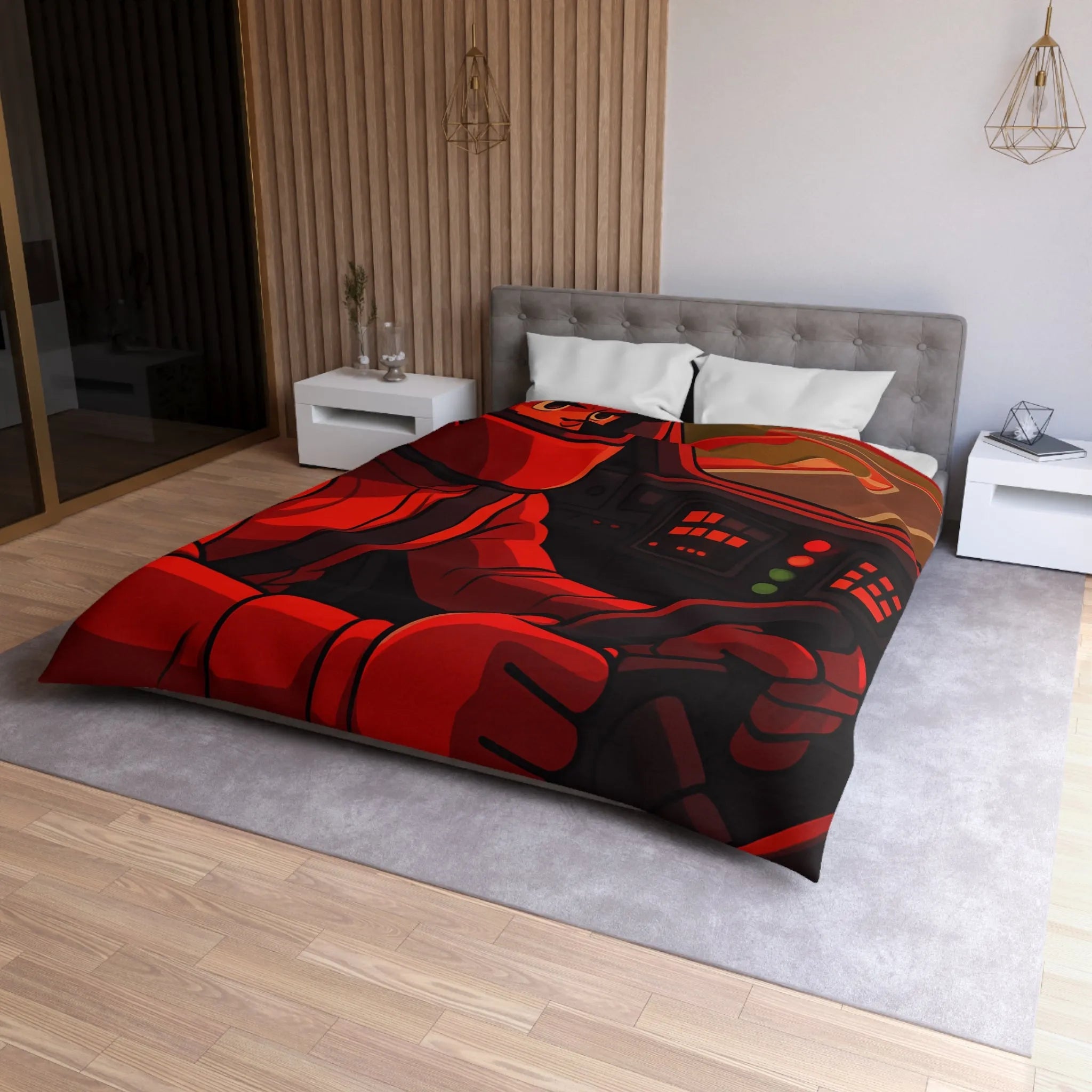 Housse de couette dynamique motif pilote de course rouge en automobile sportive