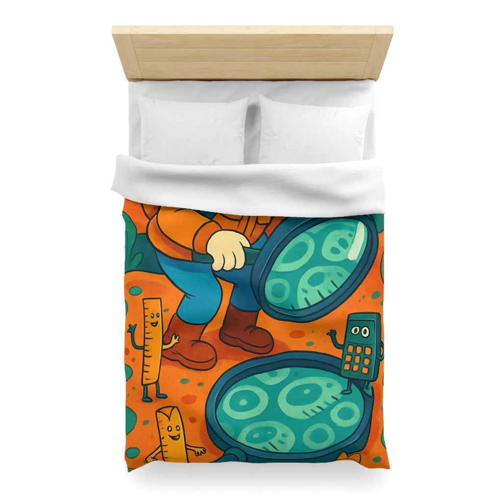 Explorez une Housse de Couette Fantaisie, Aventure Visuelle pour Enfants avec Loupe et Calculateur
